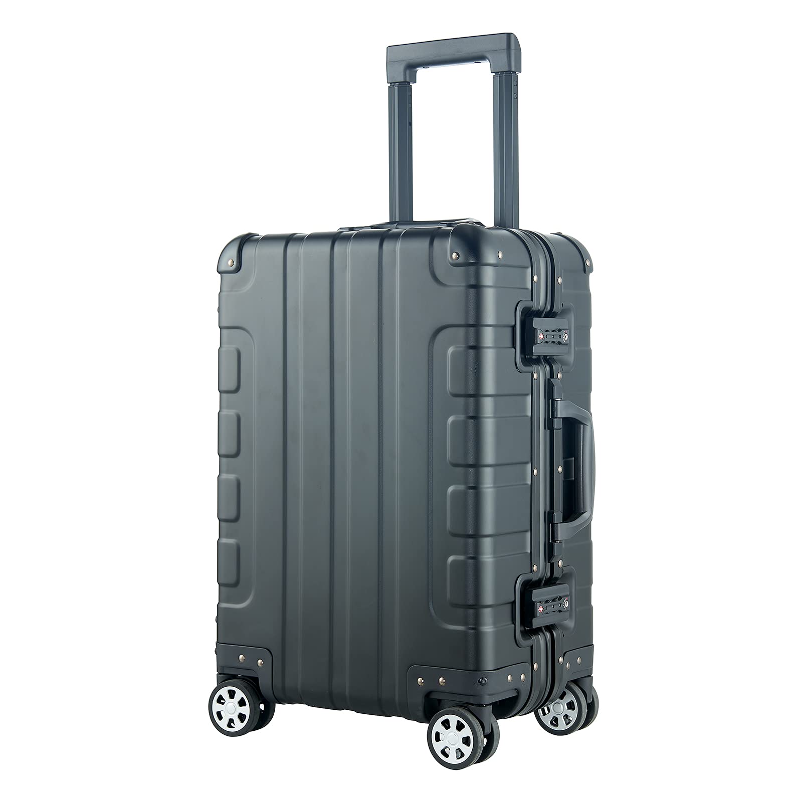 20-inch Aluminum-Magnesium Alloy Carry-On Luggage with TSA Lock | Lightweight Hardside Spinner Suitcase for Air Travel | Business & Vacation Luggage | Zipperless Design & 360° Wheels | Durable Black Travel Bag for Men & Women