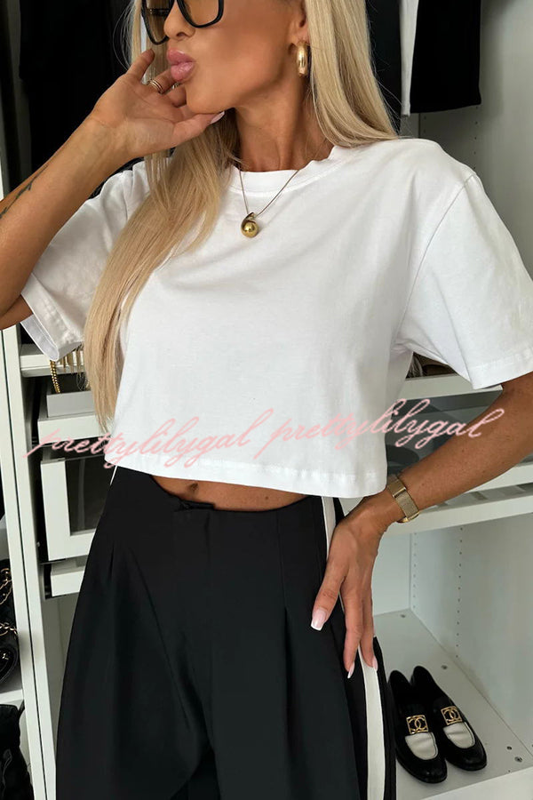 Tayshia Women's Short Sleeve Crop Top Stretchy T-Shirt - Casual Summer Outfit for Beach, Yoga & Streetwear