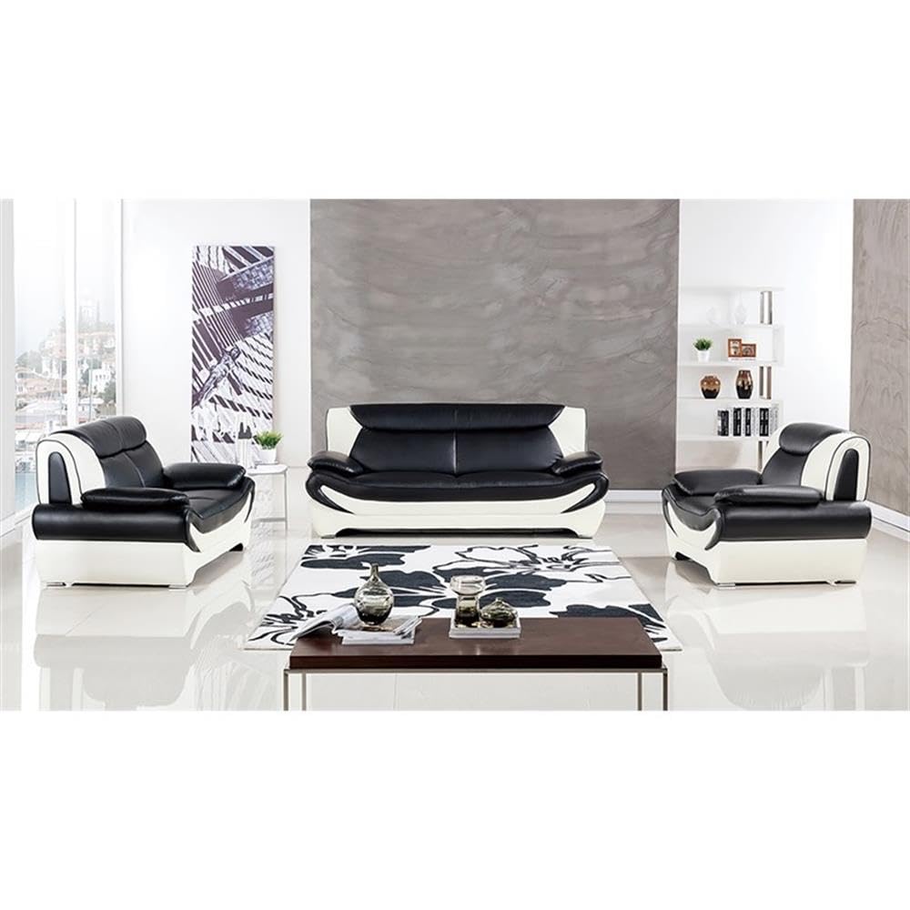 American Eagle Furniture AE209 Modern Black & White Faux Leather Sofa - Stylish Living Room Couch for Small Spaces, Apartments & Home Offices