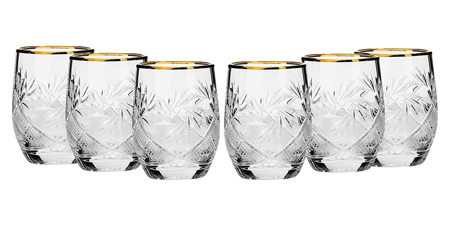 7-Piece Russian Crystal Vintage Vodka Set - 16-Oz Decanter Carafe with 6 Shot Glasses - Elegant Old-Fashioned Glassware for Home Bar, Cocktail Parties & Gift Giving (5108G)