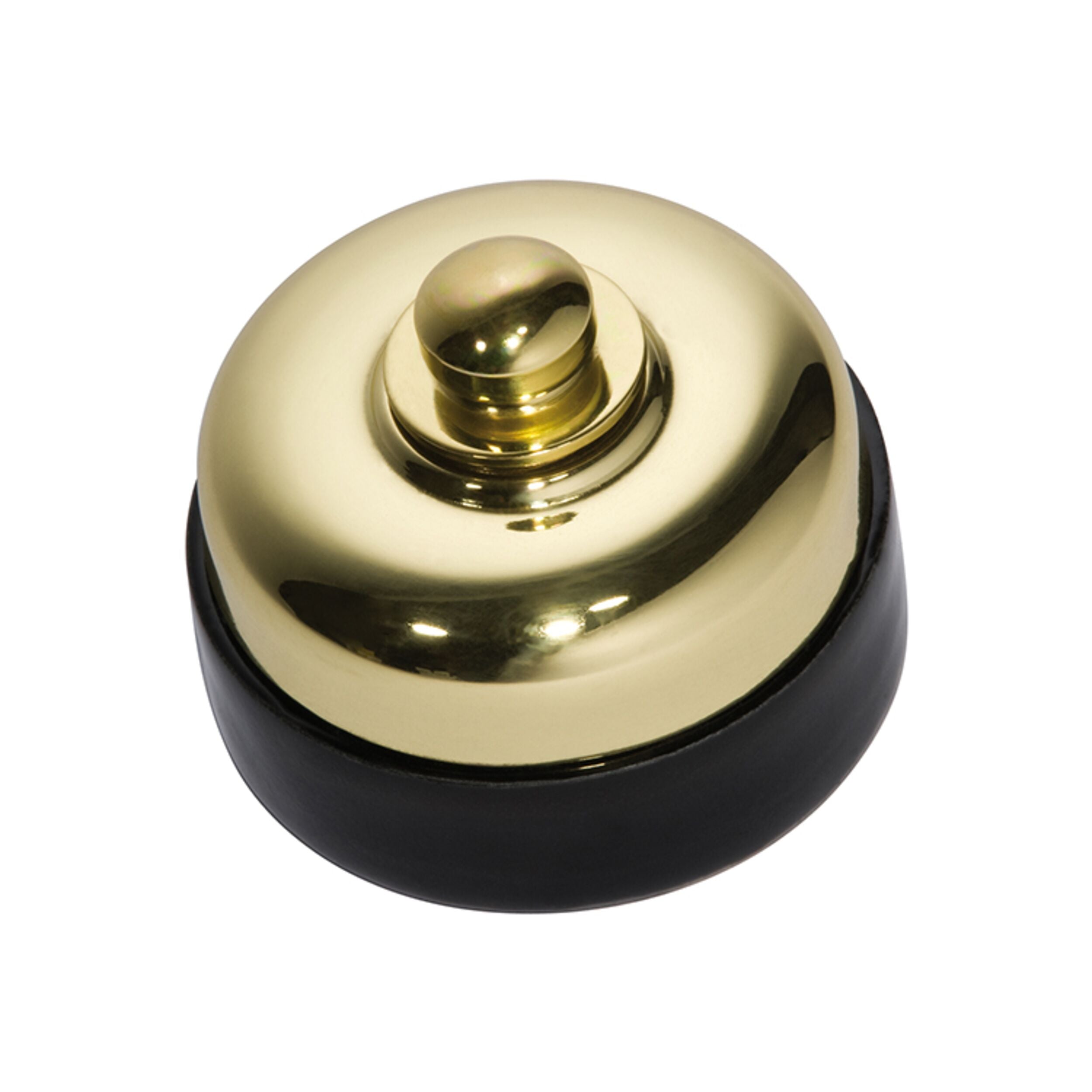 250W LED Dimmer Switch - Black Porcelain Base with Polished Brass Finish (D60xP48mm) for Home Lighting Control & Smart Dimming Solutions