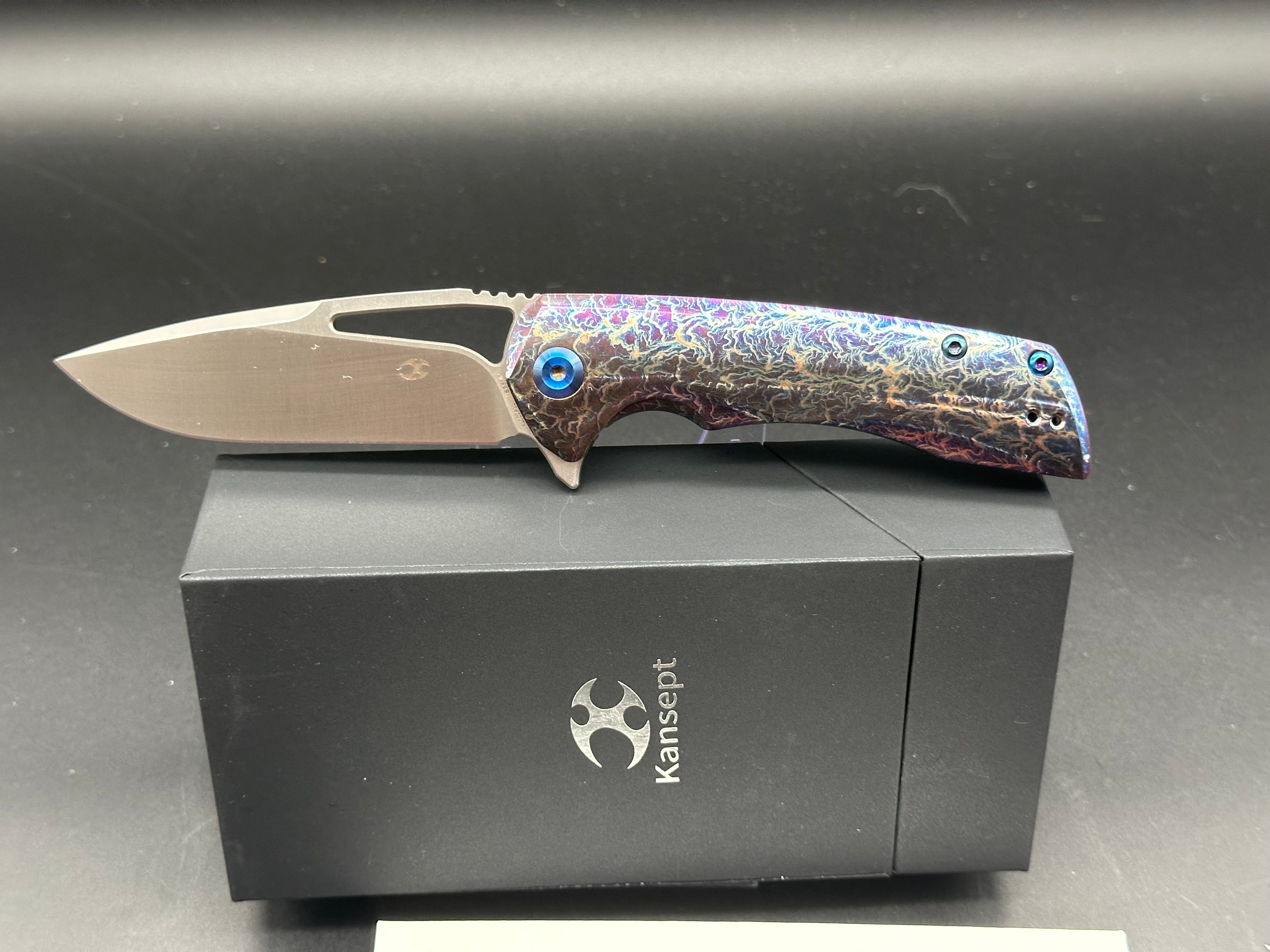 KANSEPT KRYO Lightning Strike Titanium Handle Folding Pocket Knife with S35VN Plain Edge - EDC, Outdoor Camping, Survival Gear