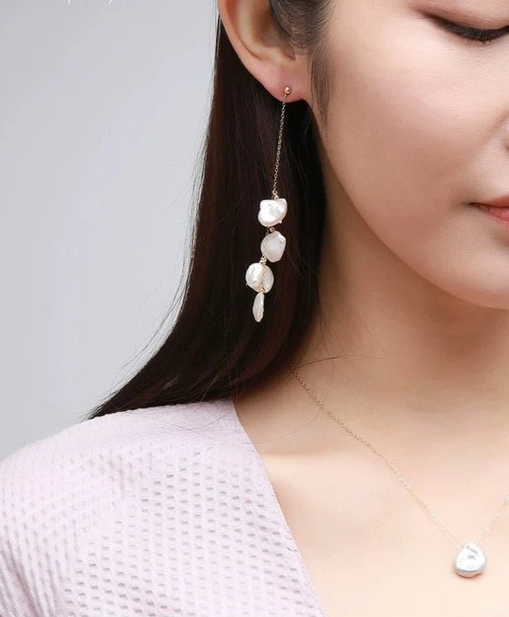Falling Petals Baroque Pearl Dangle Earrings - 4-Petal Design Vintage Jewelry for Women | Perfect for Weddings, Parties & Special Occasions