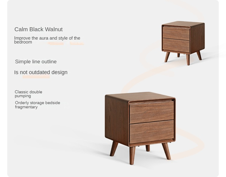 Solid Black Walnut Wood Classic Nightstand - Stylish Bedside Table for Bedroom, Living Room & Guest Room