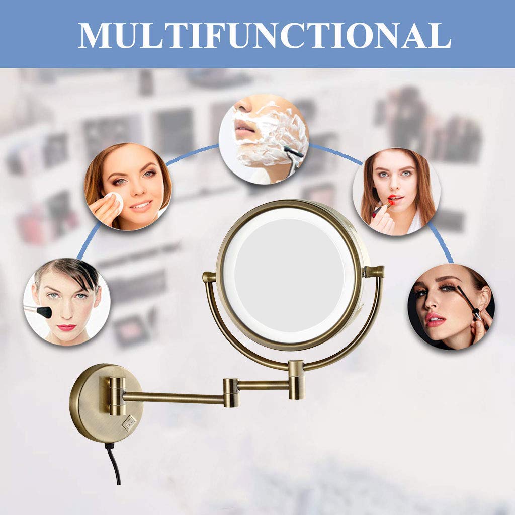 10X Magnifying Makeup Mirror with LED Lights - 360° Swivel & 12
