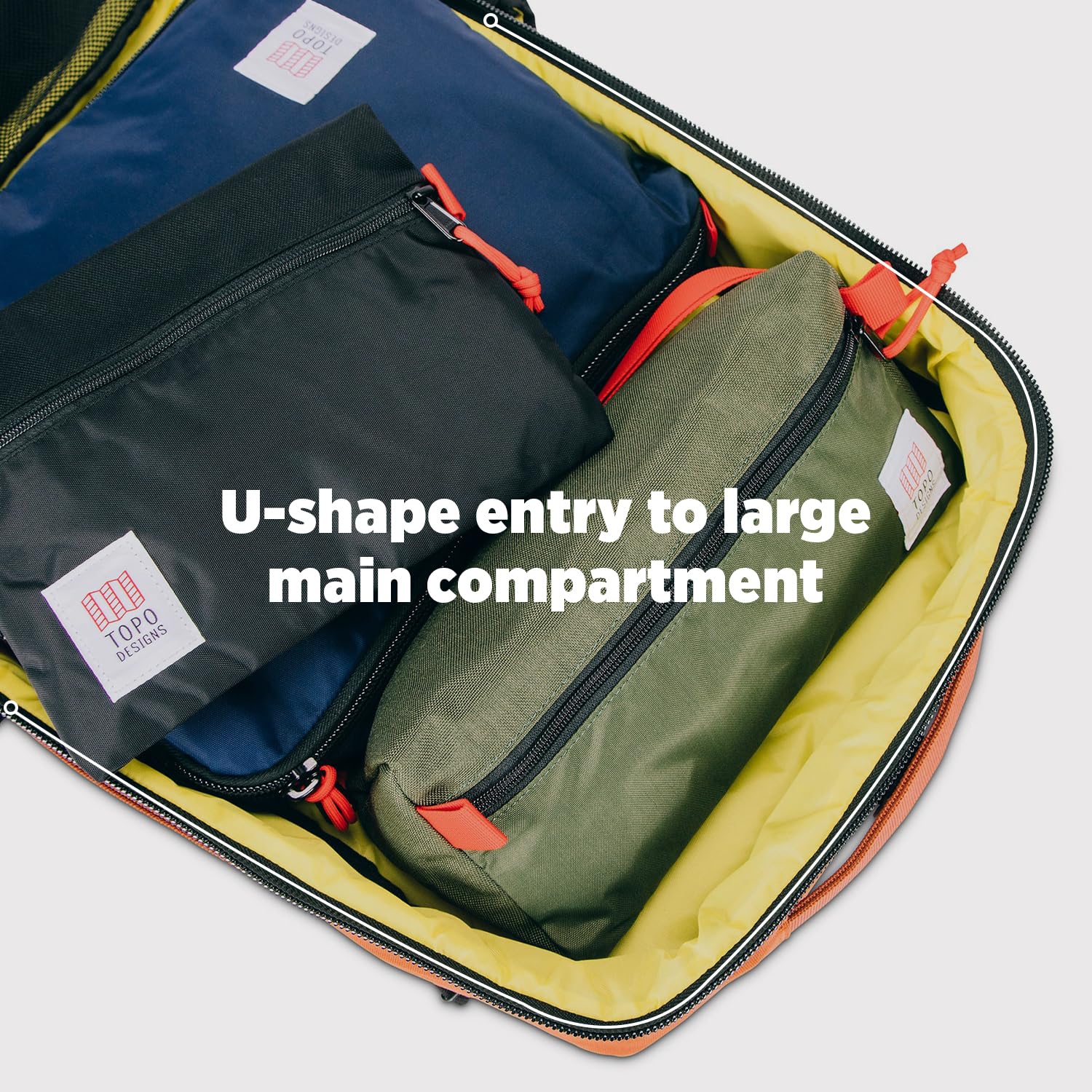 Topo Designs 30-40L Travel Backpack - Carry-On Compliant Durable Hiking & Commuter Bag with 3 Carry Options & Laptop Sleeve (30L Denim) - Perfect for Air Travel, Camping & Daily Work Commute