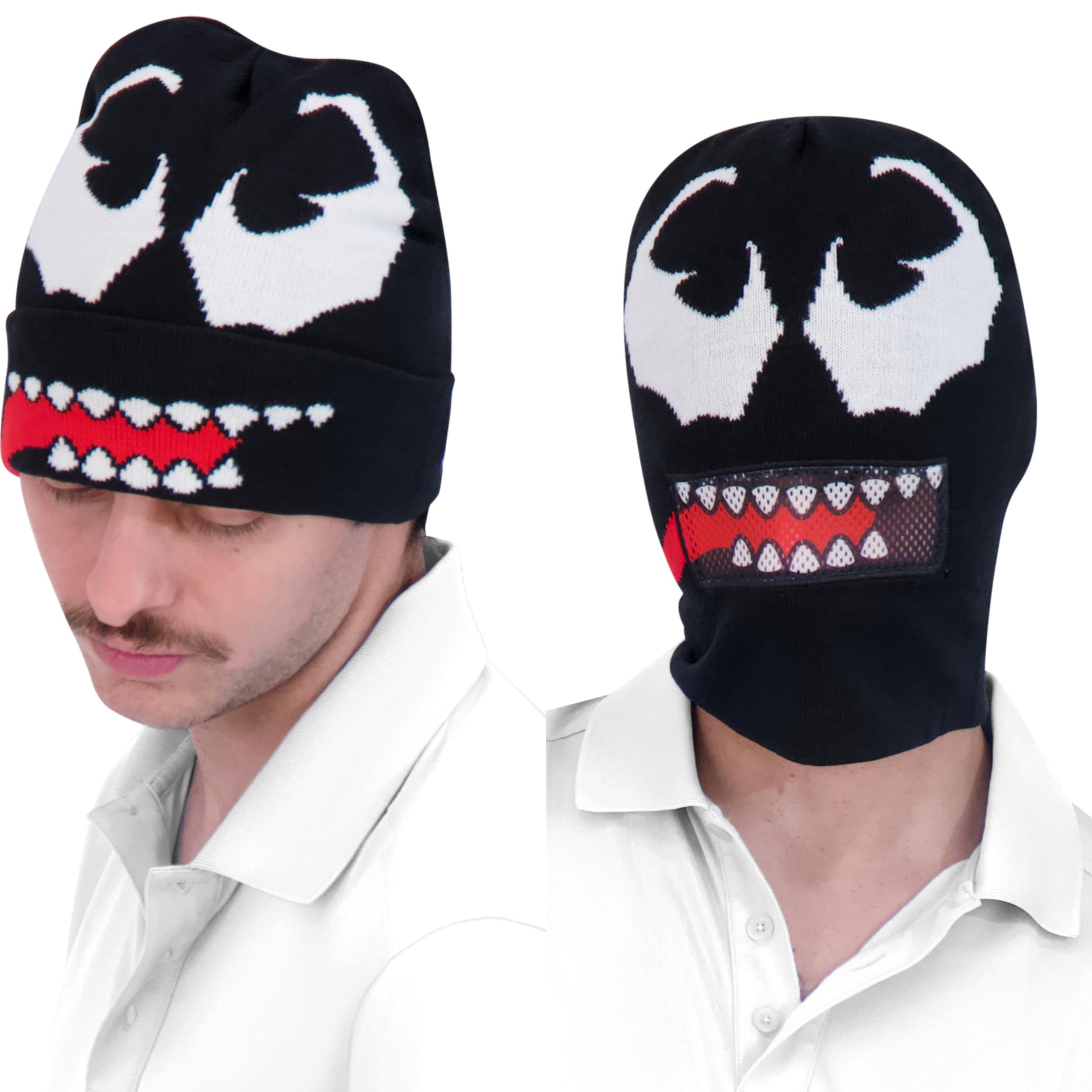 Marvel Venom Intarsia Roll Down Cuff Beanie Hat - Black One Size - Winter Warm Skull Cap for Men & Women - Perfect for Cold Weather, Outdoor Sports & Marvel Fans