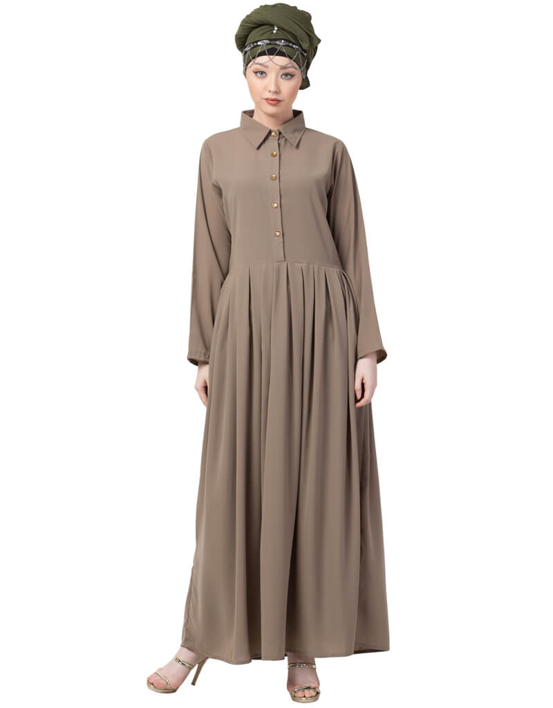 Elegant Cream Casual Abaya with Arabic Contrast Piping Sleeves - Perfect for Daily Wear, Prayer & Special Occasions