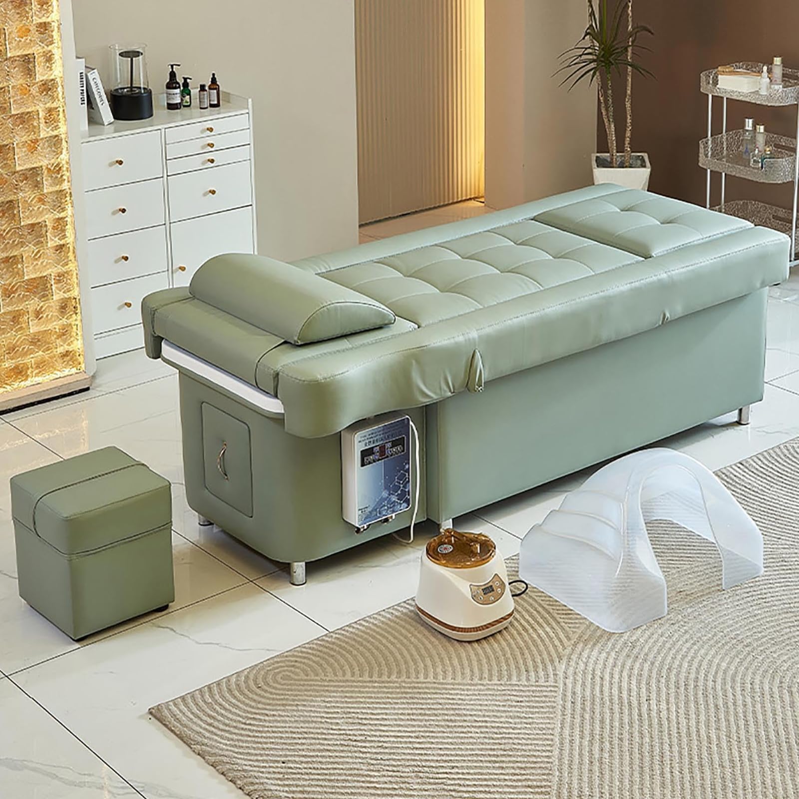 Electric Shampoo Chair with Massage Backrest & Foot Bath - Salon Spa Hair Washing Basin with Water Circulation for Home & Professional Use