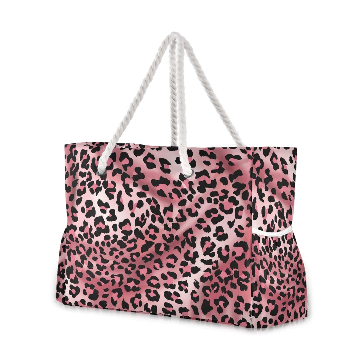 ALAZA Pink Leopard Beach Tote Bag for Women - Reusable Grocery Shoulder Bag with Zipper (Perfect for Beach & Shopping)