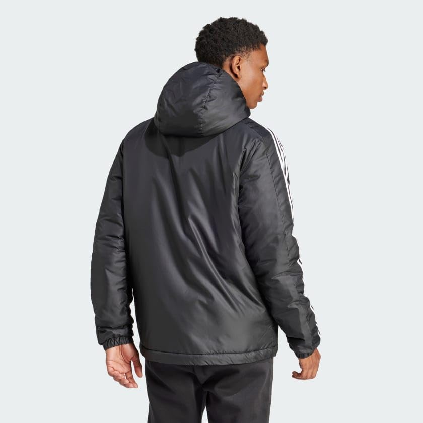 Adidas Men's Essentials 3-Stripes Insulated Hooded Jacket - Warm Winter Coat for Outdoor Sports & Casual Wear