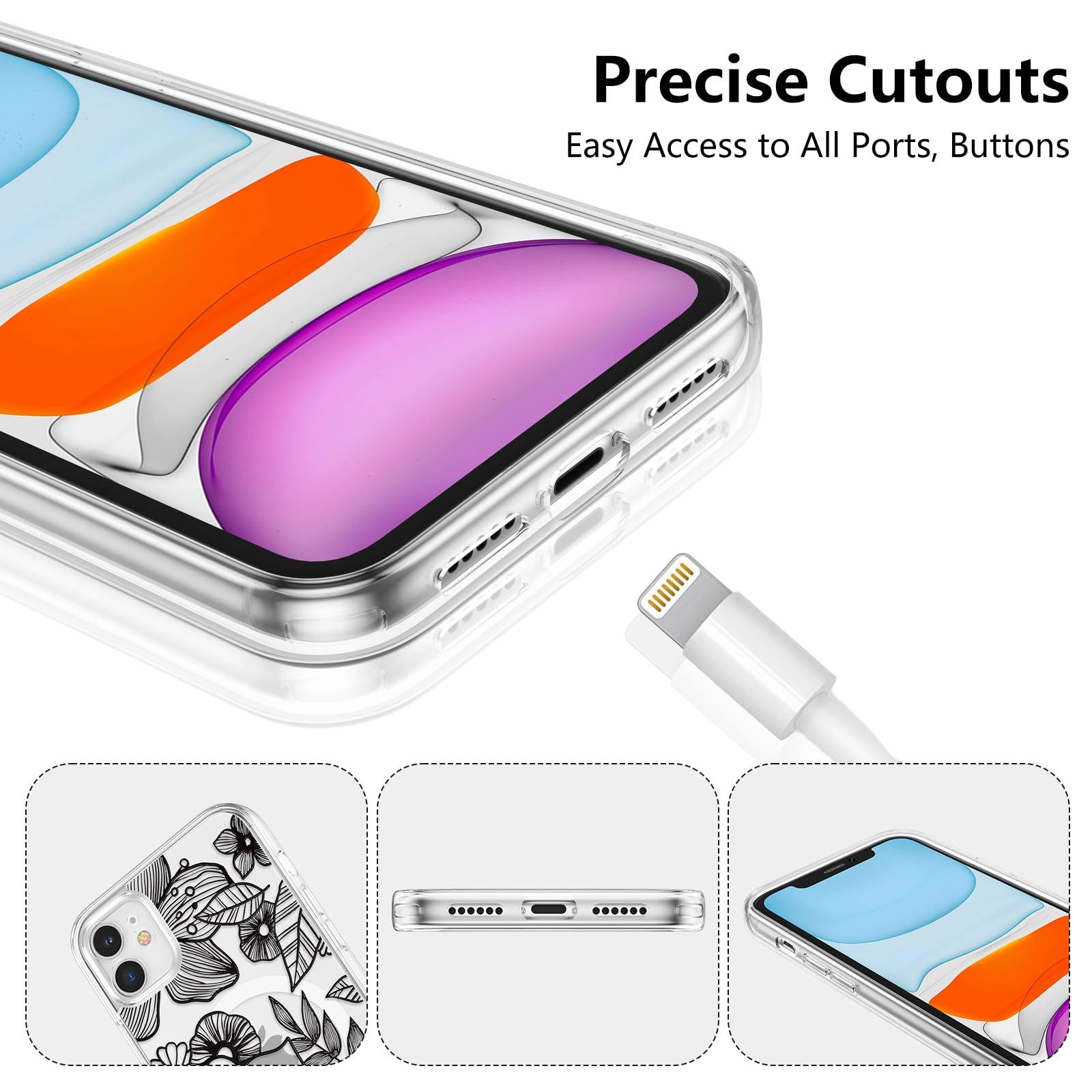 XIZYO Magnetic iPhone 11 Case with Floral Rose Pattern - Slim Shockproof TPU Clear Protective Case Compatible with MagSafe | Cute Aesthetic Design for Women & Girls | Perfect for Daily Use, Work & Travel (Black)