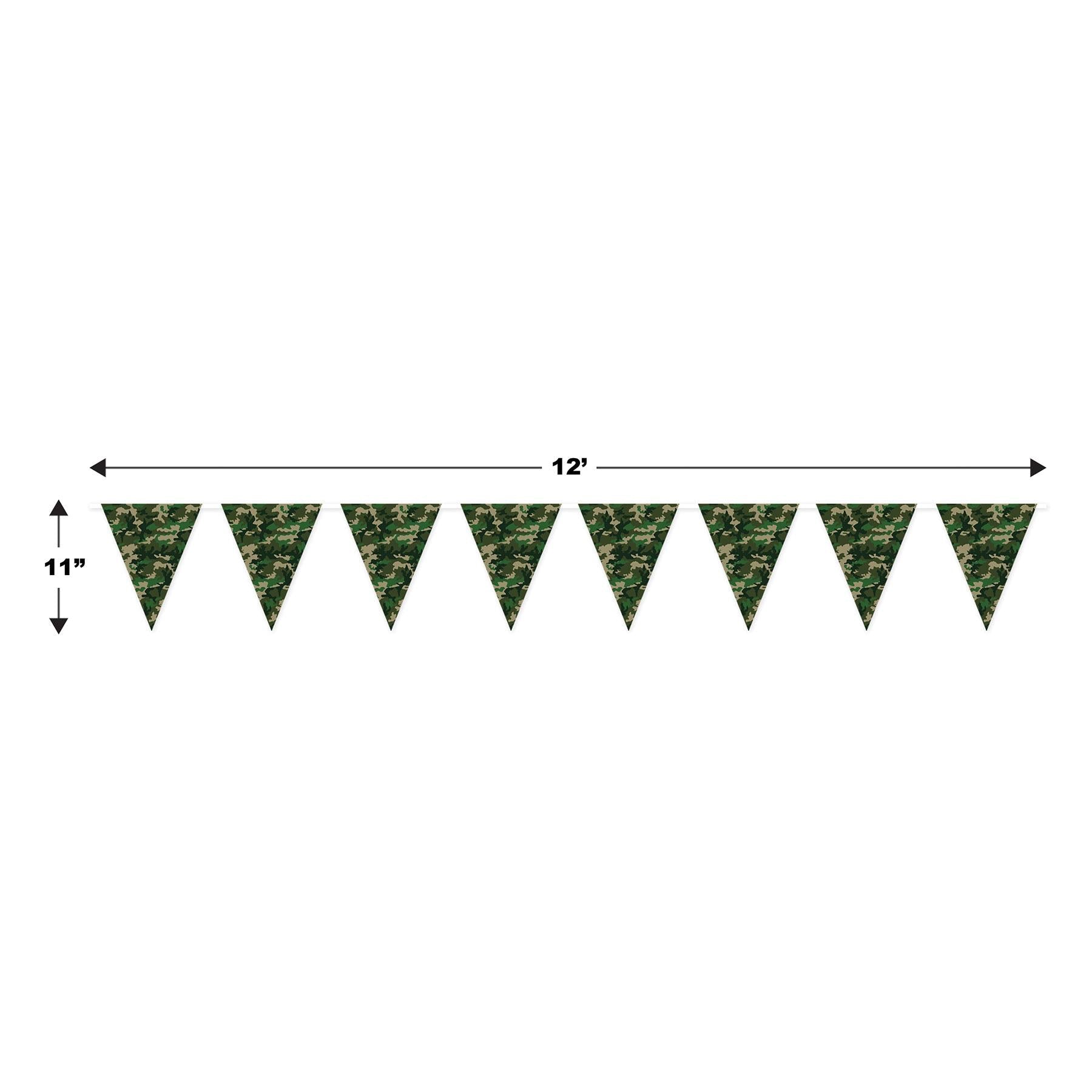 12 Pack Camo Pennant Party Banner - Patriotic Military Themed Decor for Outdoor Events, Tailgating & Home Parties