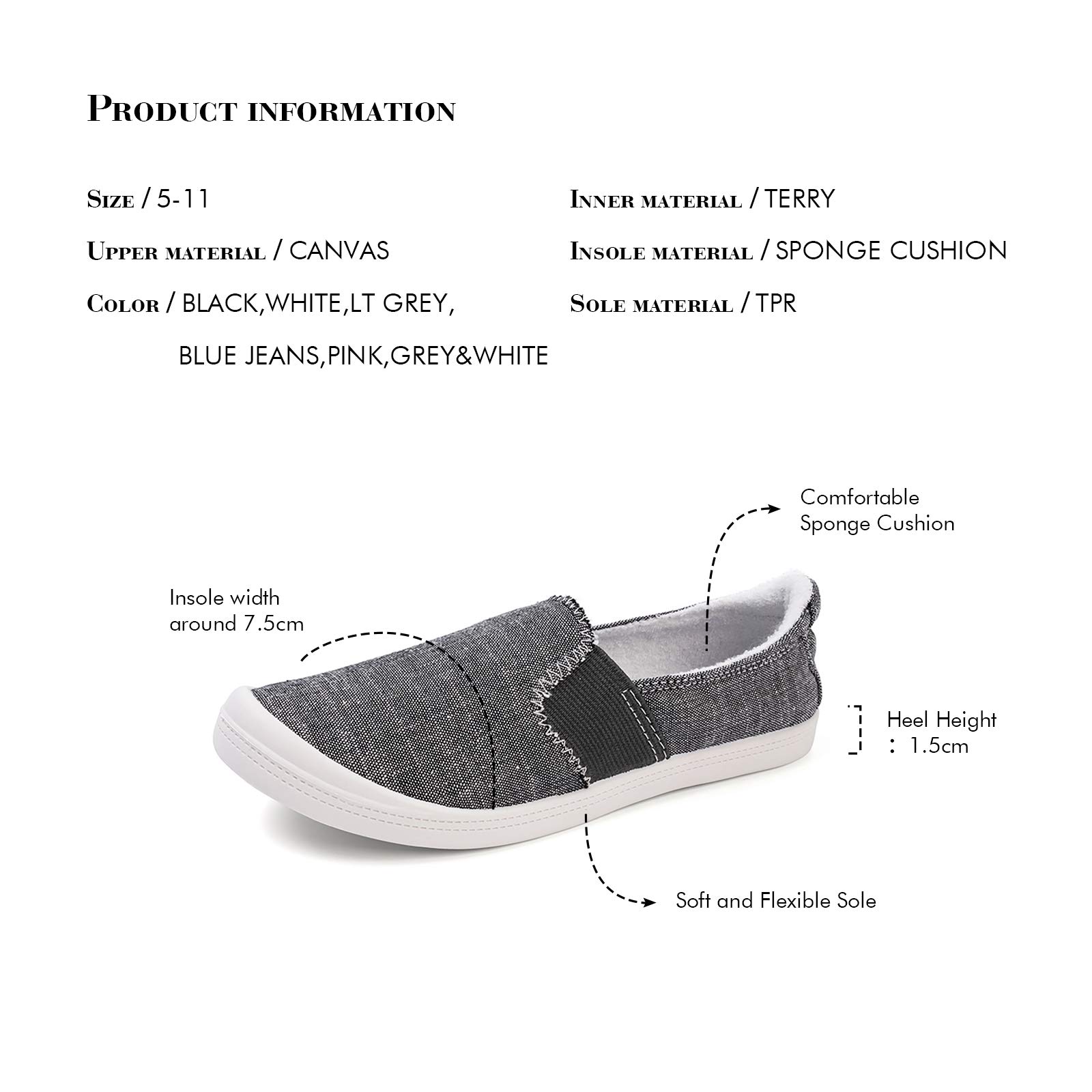 FunkyMonkey Women's Comfortable Low Top Canvas Slip-On Sneakers - Classic Casual Walking Shoes for Everyday Wear, Travel & Light Exercise