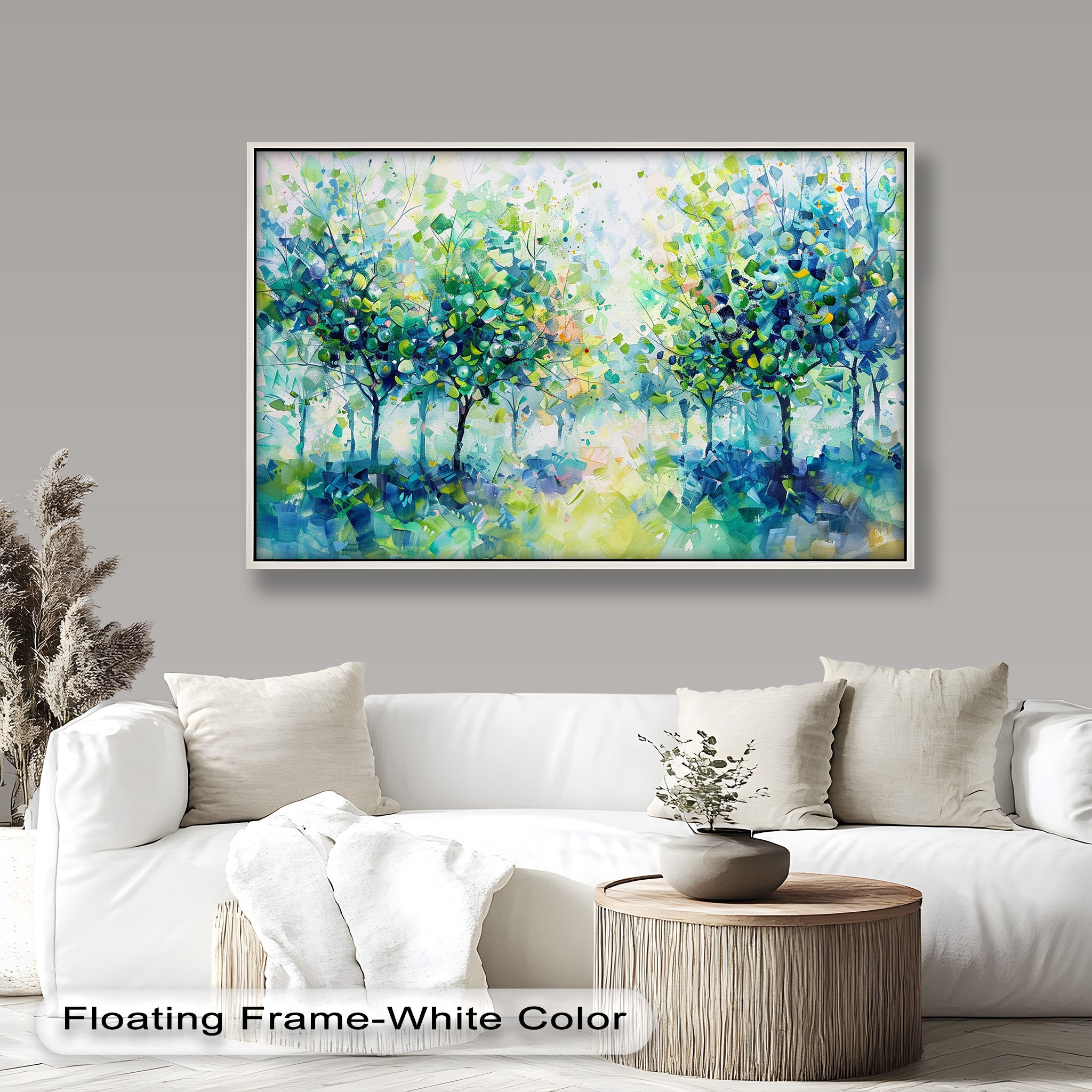 Blue & Green Forest Landscape Abstract Nature Oil Painting - Handmade Canvas Wall Art for Living Room, Bedroom & Office Decor
