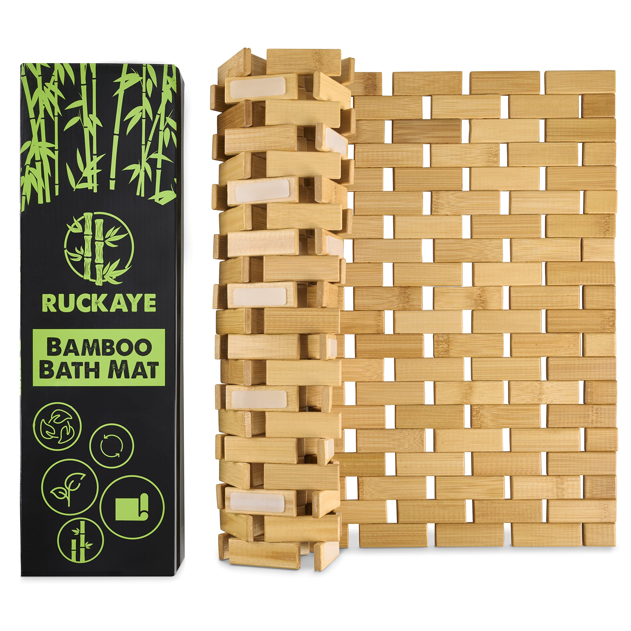 Premium 24x16 Bamboo Bath Mat with Non-Slip Silicone Grip Pads - Foldable Waterproof Wooden Shower Mat for Indoor & Outdoor Use - Perfect for Bathroom, Spa, Poolside, and Yoga Studio
