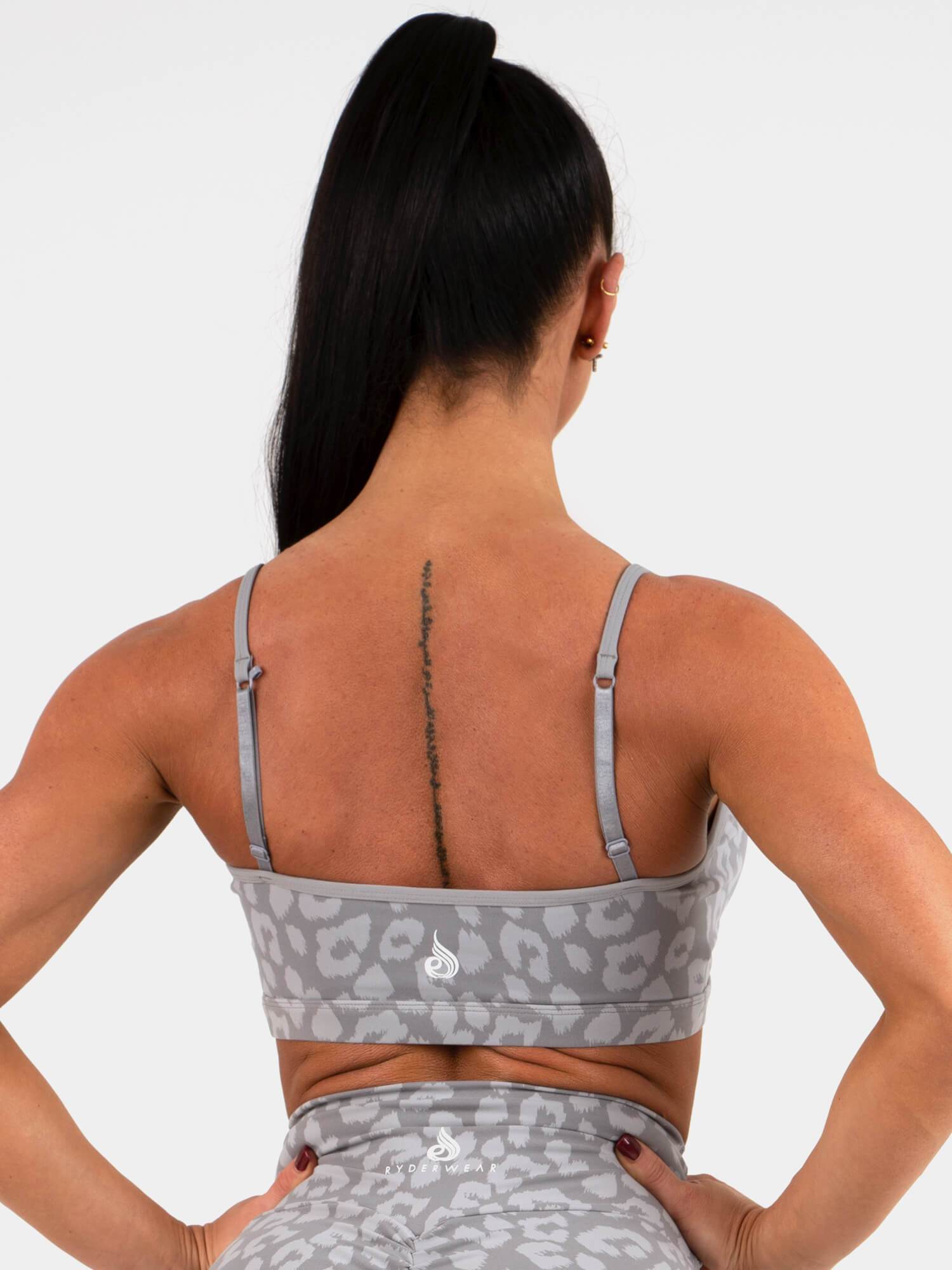 Women's High Impact Animal Print Sports Bra - Leopard Grey for Running, Yoga & Gym Workouts