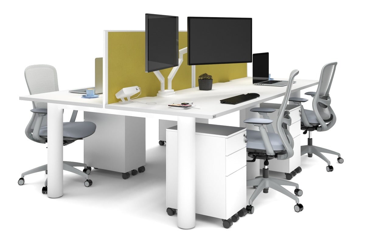 Quadro Cylinder Leg 4-Person Office Workstation Desk - 1400L x 800W with Cable Management Scallop - Ideal for Collaborative Workspaces & Modern Offices