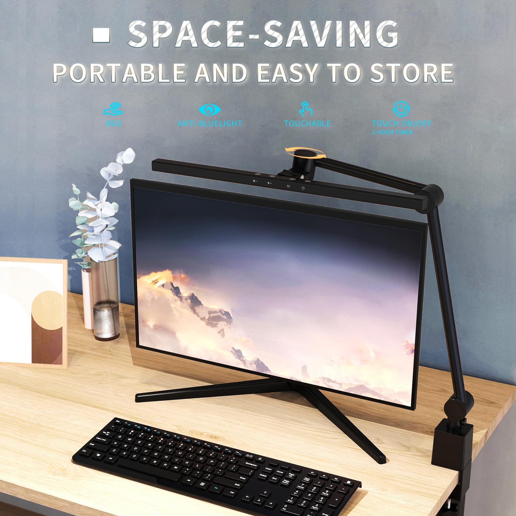 LED Desk Lamp with Clamp - Adjustable Monitor Light Bar for Eye Protection, 5 Modes & 20 Brightness Levels, Ultra HD Bright Table Light for Reading, Studying, Office Work - Reduces Screen Glare & Eye Fatigue