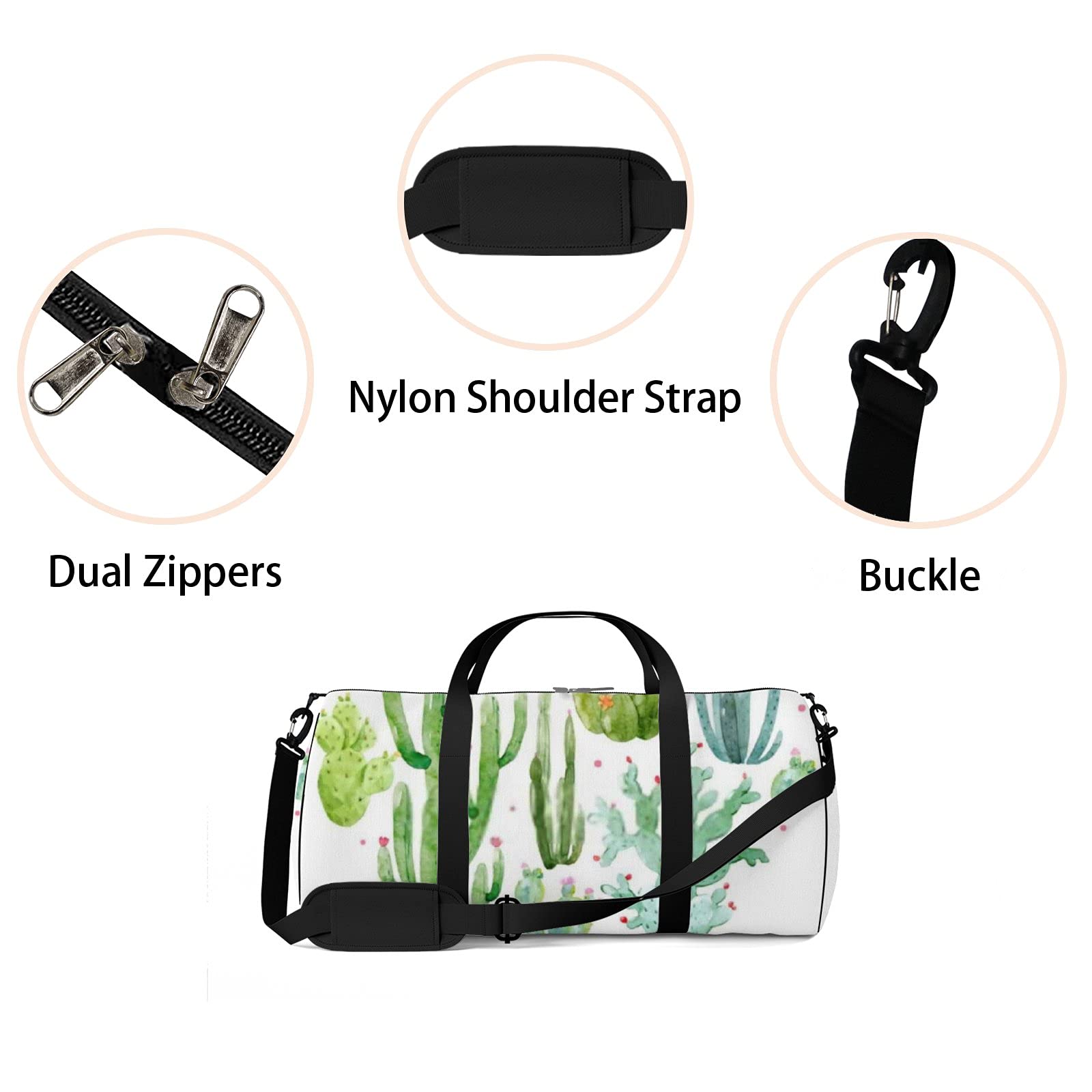 Waterproof Tropical Heart Cactus Gym Bag - Lightweight Duffle Bag for Women & Men | Sports, Travel & Carry-On Luggage | Perfect for Workouts, Beach Trips & Boarding