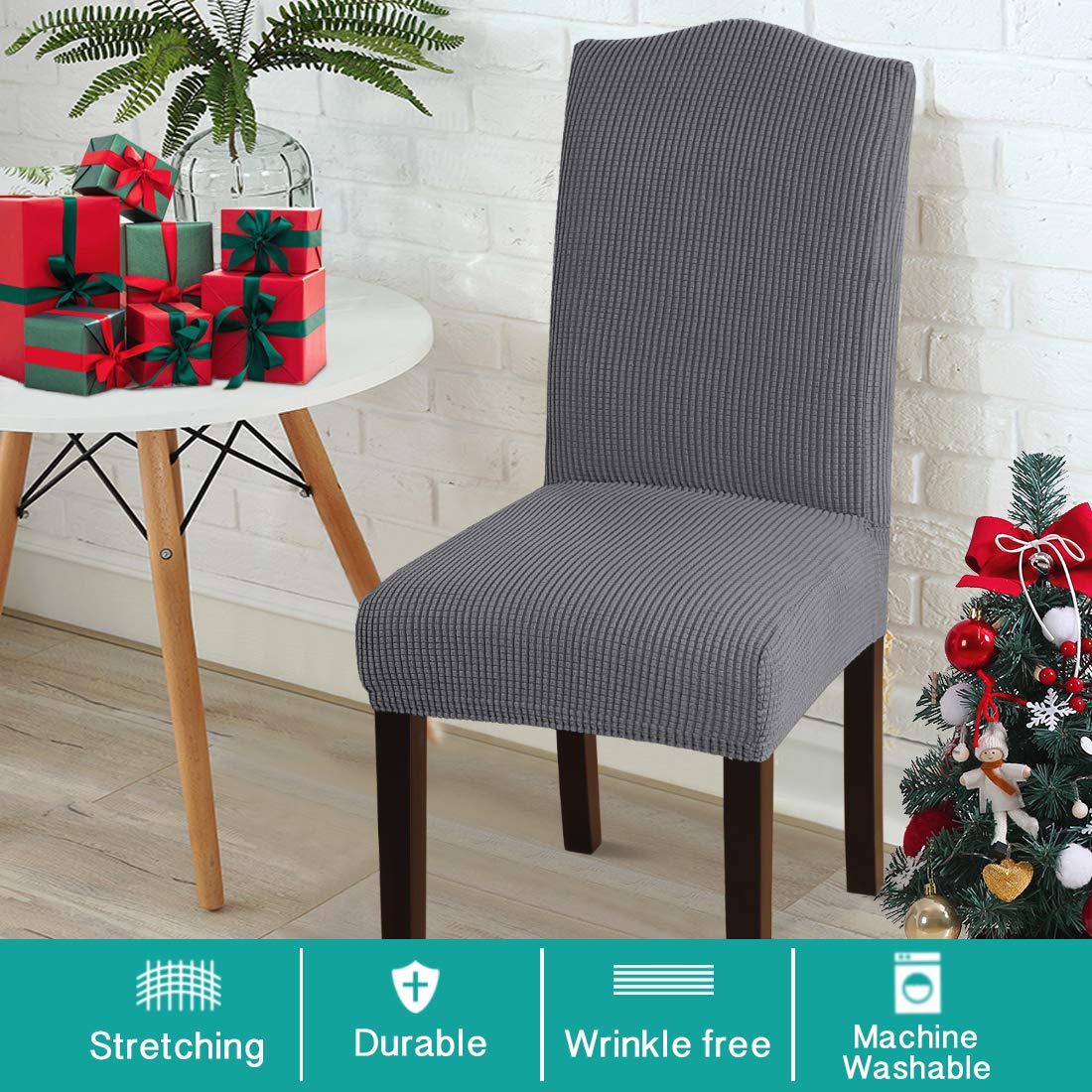 Turquoise Spandex Dining Chair Covers Set of 2 - Stretchable Removable Seat Protectors for Parson Chairs, Home, Hotel & Wedding Decor (Grey) | Perfect for Dining Rooms, Ceremonies & Event Decorations