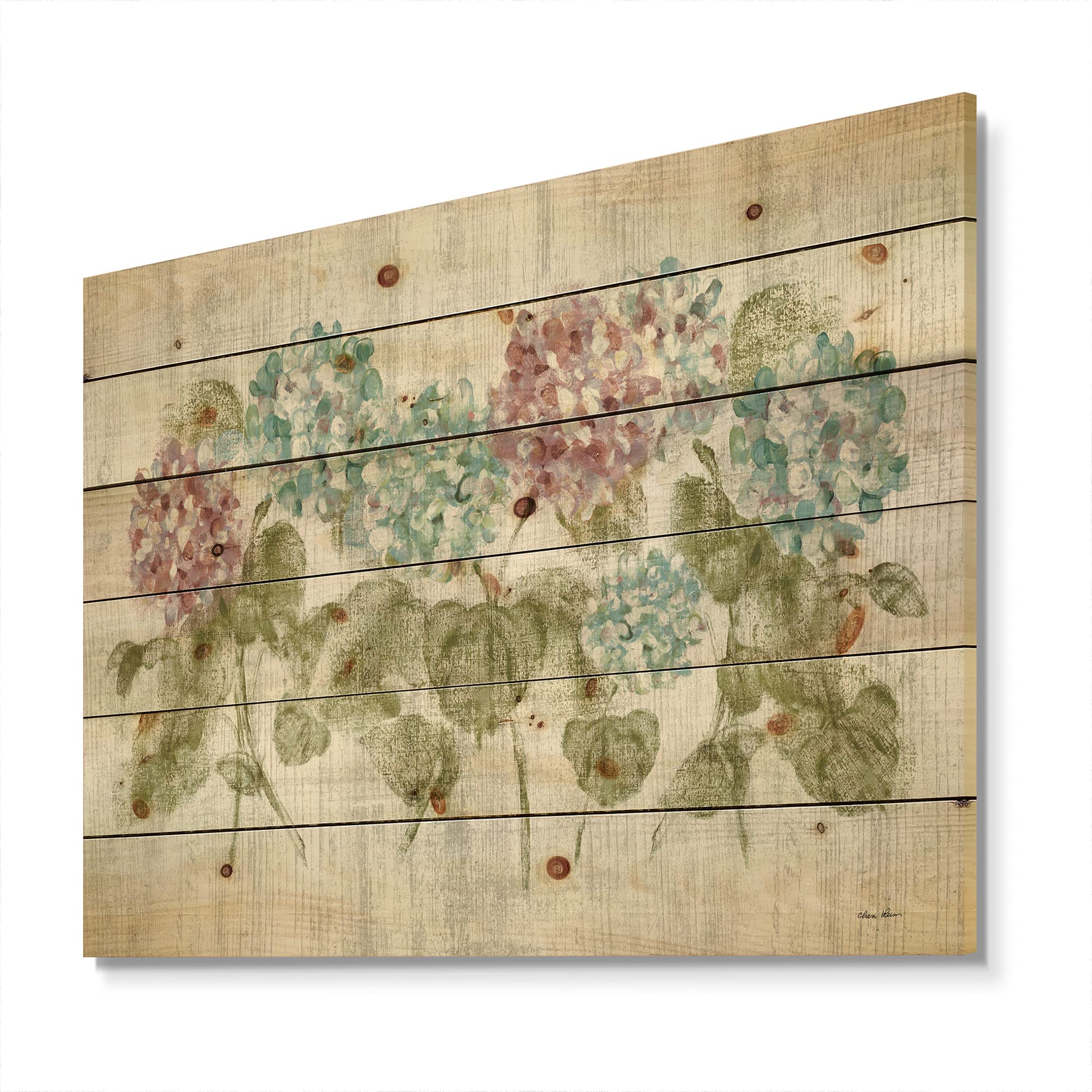 Vibrant Red and Blue Hydrangea Flowers Wood Wall Decor - Farmhouse Style Floral Wall Art - Large Printed Pine Wood Panel for Living Room, Bedroom, or Office Decoration
