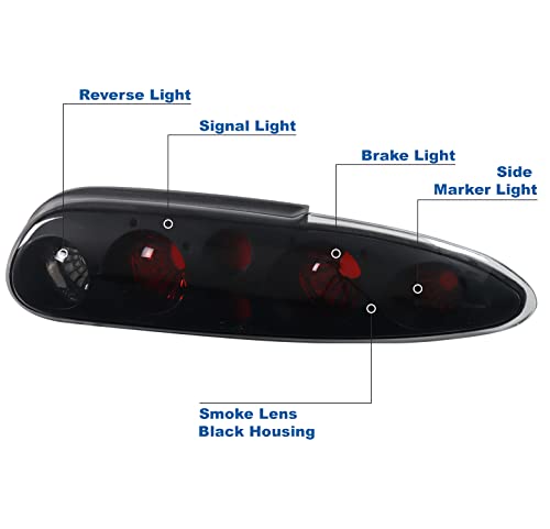 Black/Smoke Tail Brake Lights Rear Lamps for 1993-2002 Chevy Camaro - LED Replacement for Enhanced Visibility & Safety at Night Driving