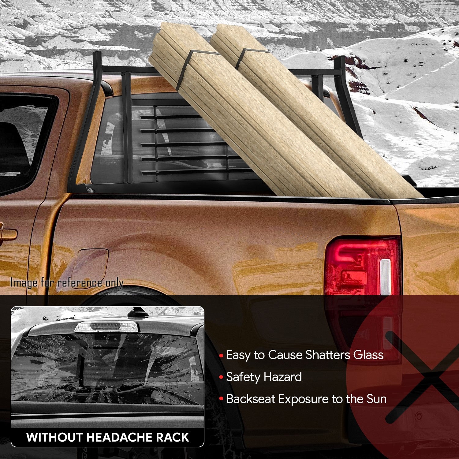 1 X 2 Inch Steel Tubing Headache Rack for 2019-2023 Ford Ranger Pickup Truck - Heavy Duty Rear Window Protection & Cargo Security for Off-Roading & Work Trucks