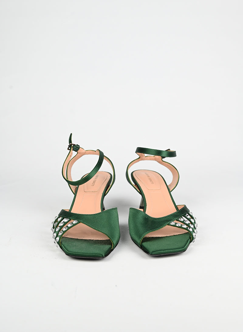 Alberta Ferretti Green Satin Sandals Size 38 | Elegant Women's Dress Sandals for Weddings & Evening Events