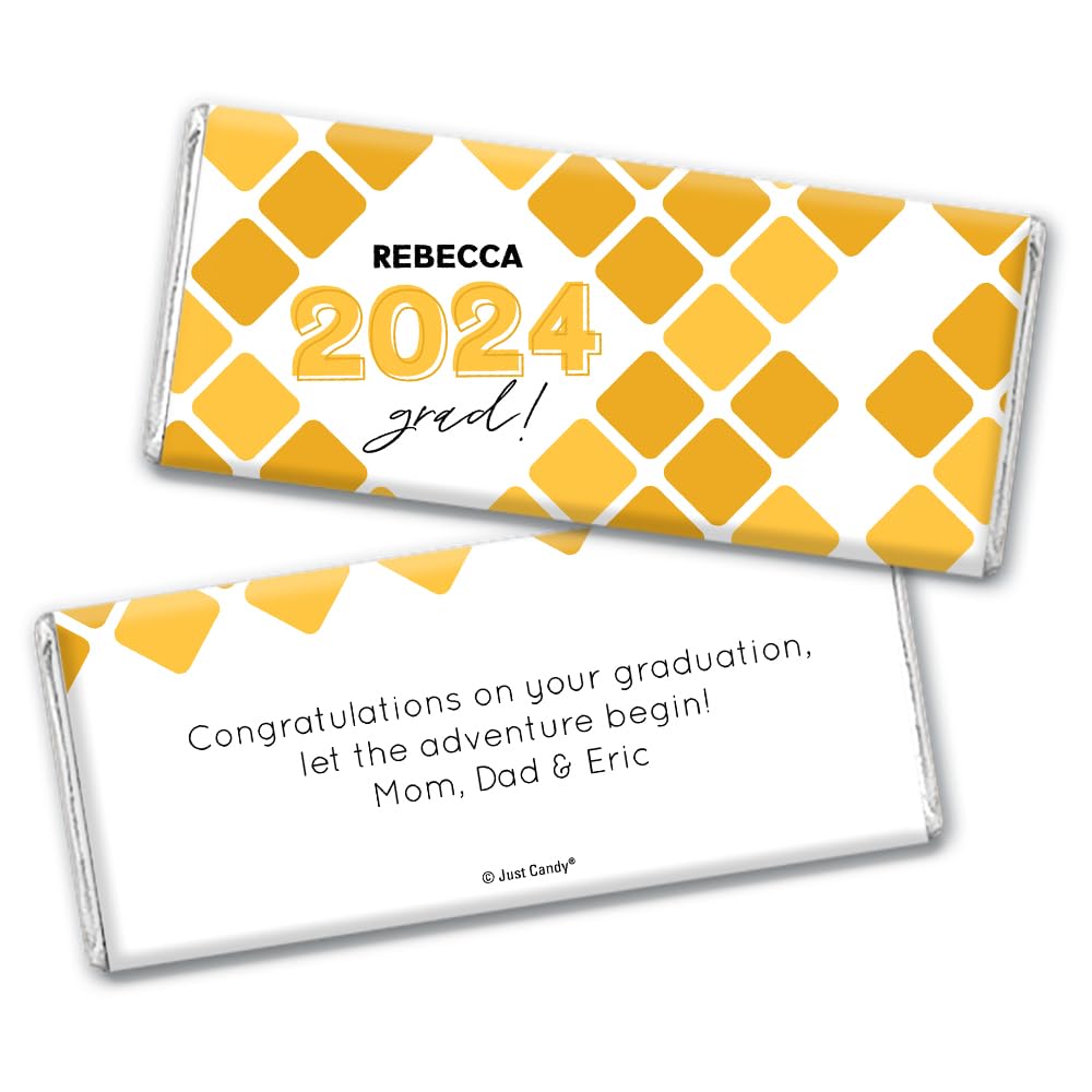 Personalized Graduation 2024 Chocolate Candy Bars - 12 Count Yellow Customized Candy for Graduation Party Favors, School Events & Gift Giving