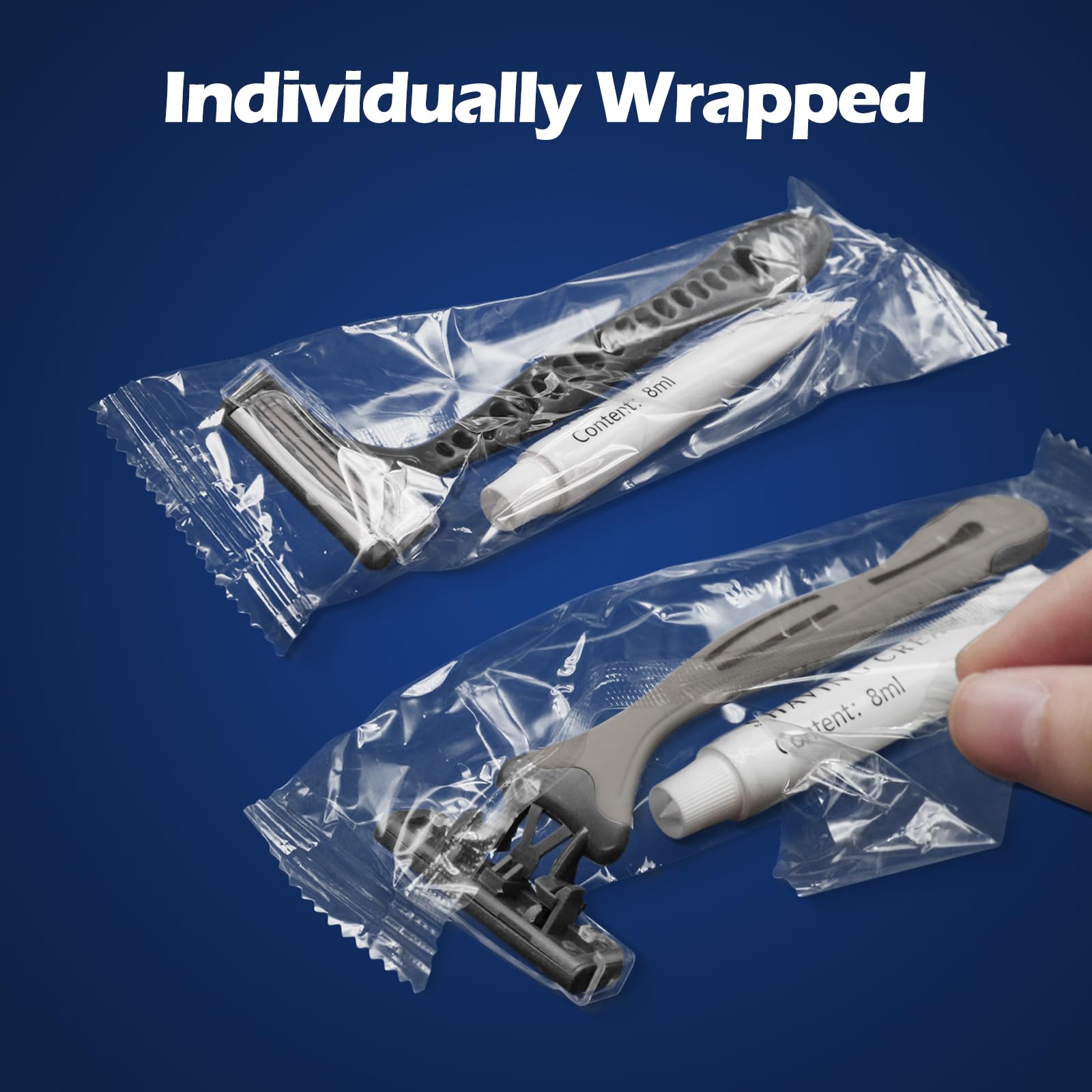 (50 Pack) Kheoxusa 3-Blade Disposable Razors for Men & Women - Triple Blade Shaving Razors Individually Wrapped - Perfect for Travel, Hotels, Airbnb, Gyms, Shelters & Personal Use - Grey Black
