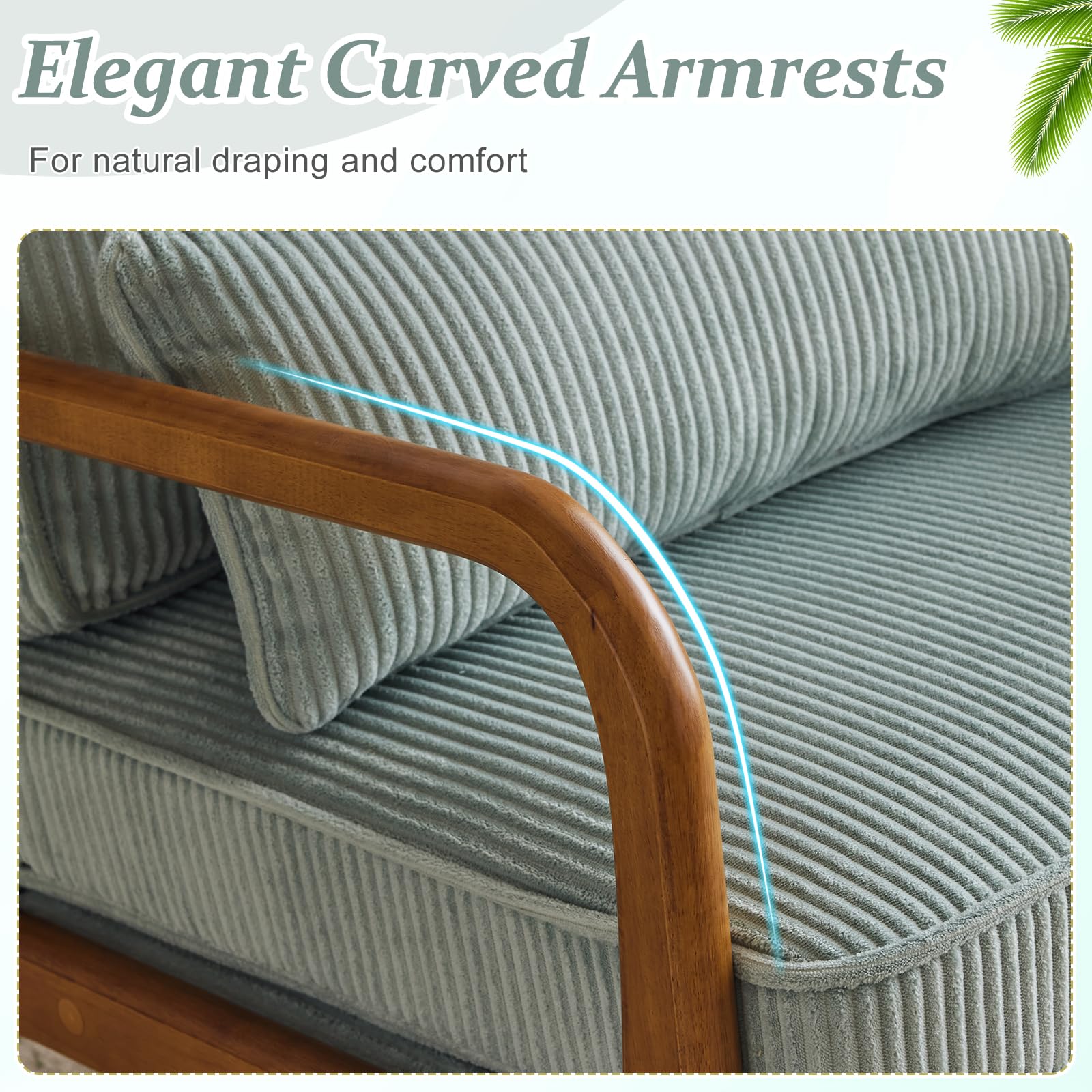 Upgraded Premium Corduroy Accent Chair - Mid Century Modern Upholstered Armchair with Solid Wood Frame & Lumbar Pillow - Comfortable Reading Chair for Living Room, Bedroom, Guest Room - Light Teal - Perfect for Relaxing, Reading & Home Decor
