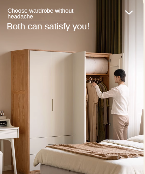 Solid Oak Wood Wardrobe & Floor Cabinet Set - Durable Storage for Bedroom, Closet, and Living Room Organization