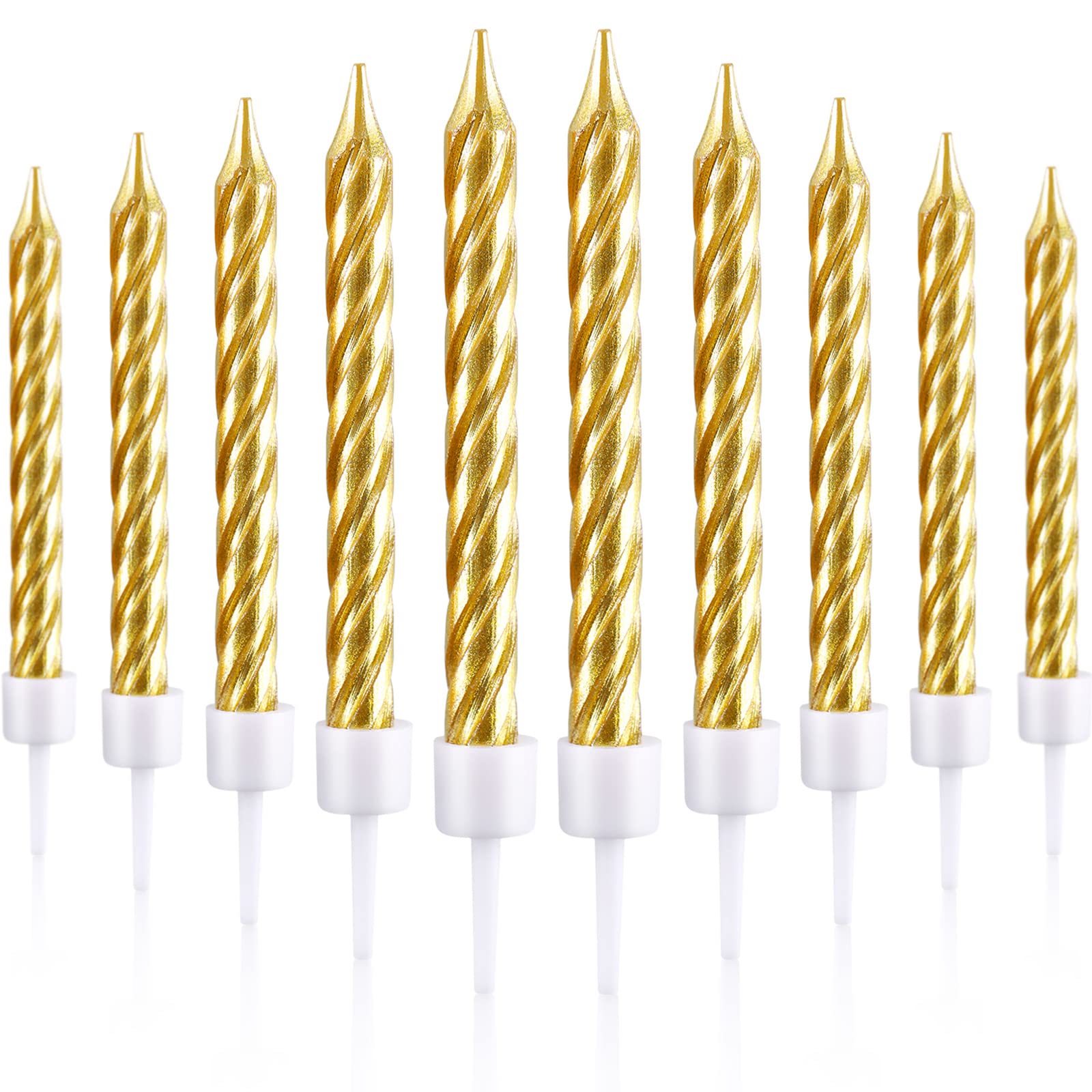50 Pack Gold Spiral Birthday Candles - Metallic Cake & Cupcake Decorations for Birthday, Wedding, Party (Perfect for Cakes, Cupcakes, Desserts & Celebration Decor)