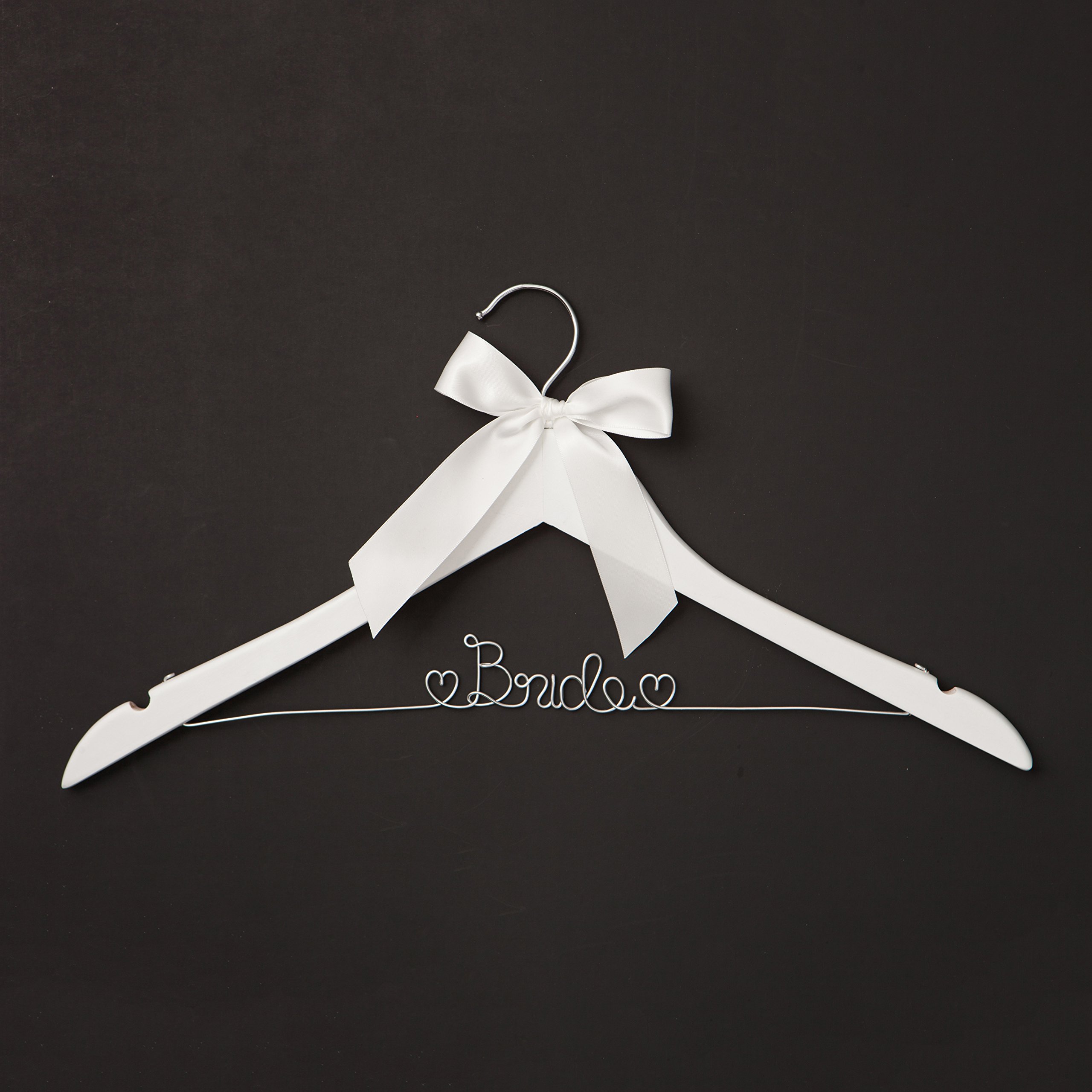 Ella Celebration Bride to Be Wedding Dress Hanger - White Wooden & Silver Wire Bridal Hanger for Wedding Gowns - Perfect for Bridal Showers, Wedding Photos & Bridal Suite Decor