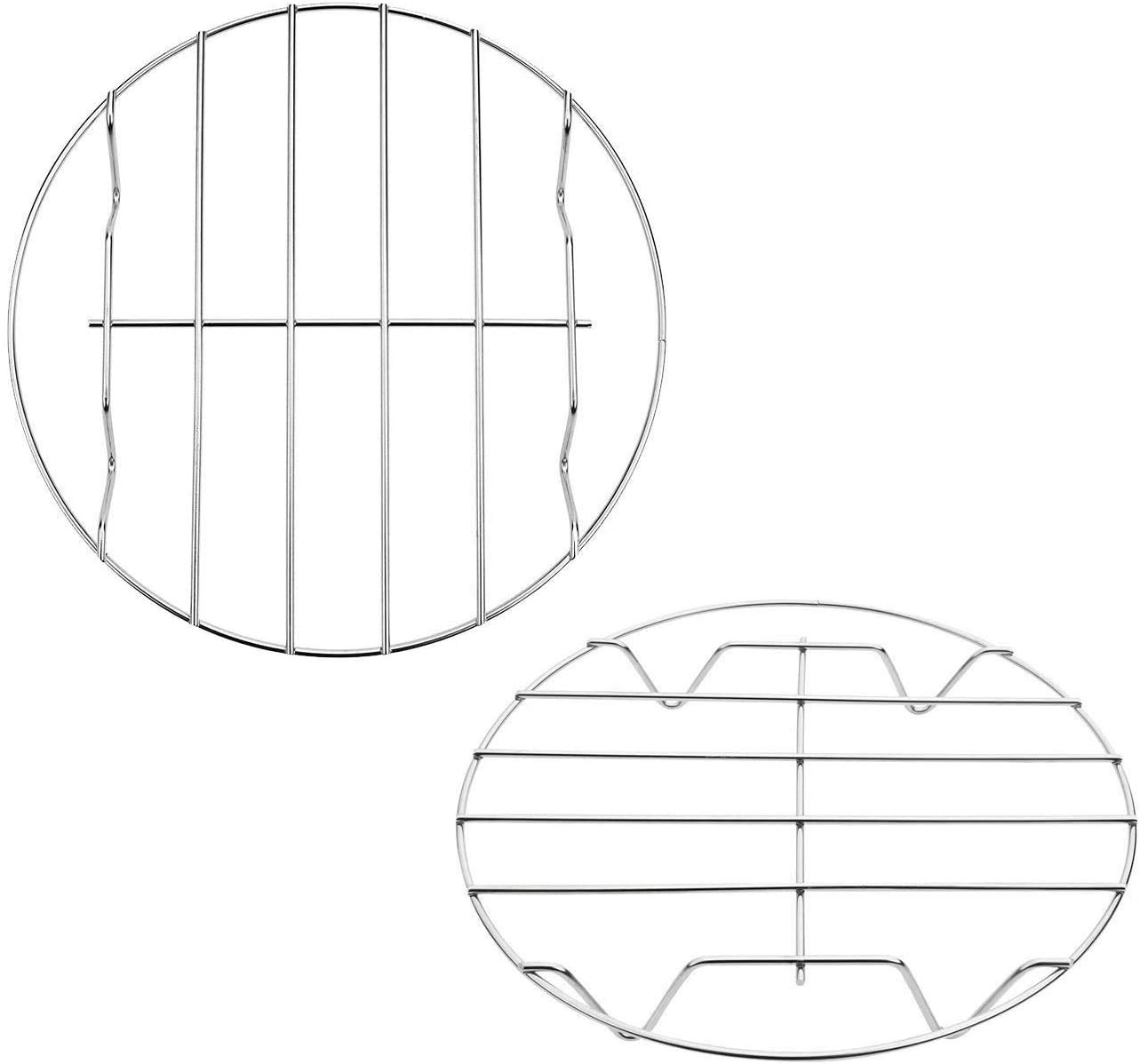 TamBee 2-Piece Stainless Steel Air Fryer Rack Set - 7 & 8 Inch Multi-Purpose Cooking Racks for Air Fryers, Pressure Cookers & Canning - 304 Stainless Steel Round Wire Rack with Stand for Baking, Steaming & Cooling - Perfect for Meal Prep, Healthy Cooking & Kitchen Organization