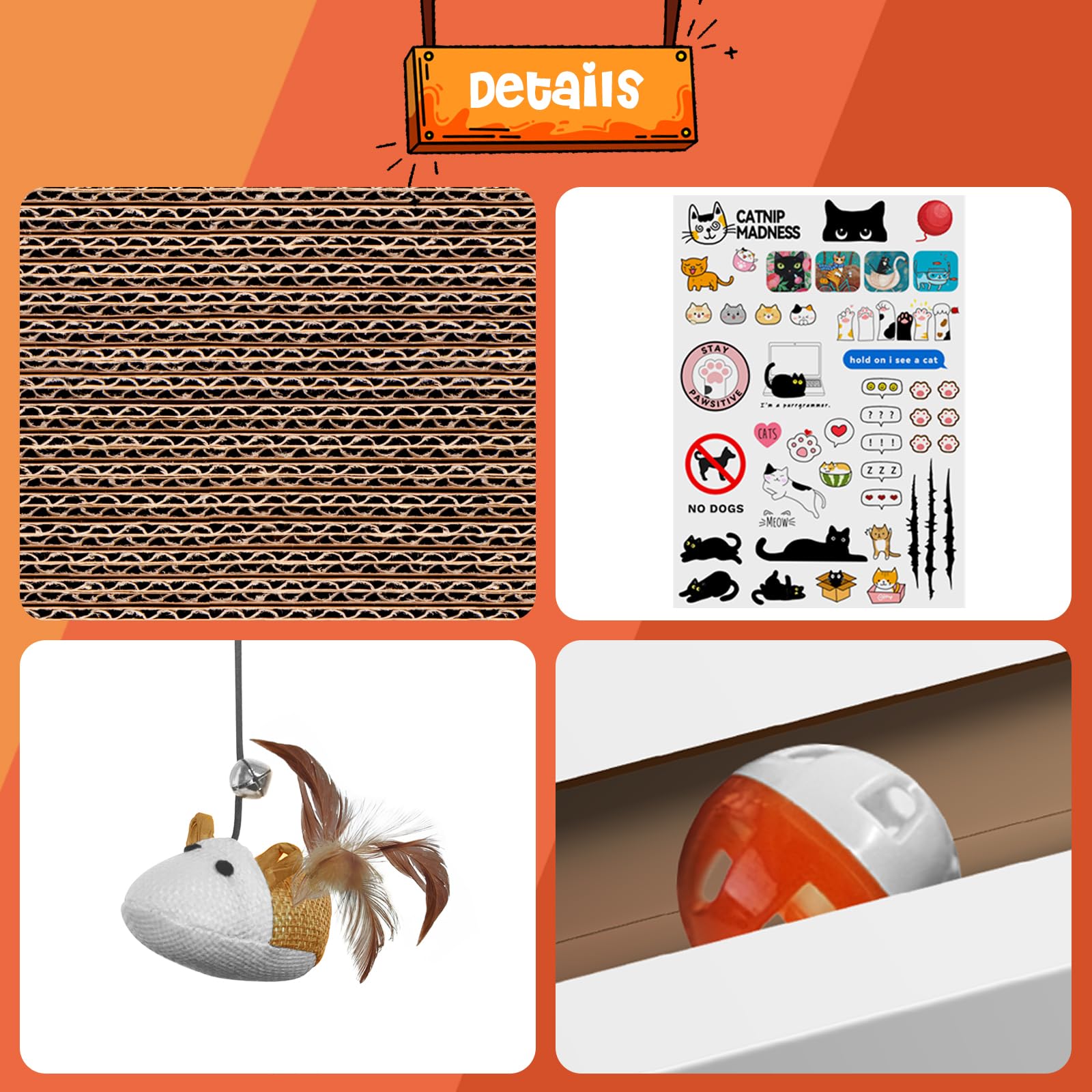 3-in-1 Interactive Cat Toy with Scratching Pad, Jingle Ball & Stickers - Durable Cardboard Laptop Design for Kittens & Adult Cats - Perfect for Playtime, Training & Stress Relief