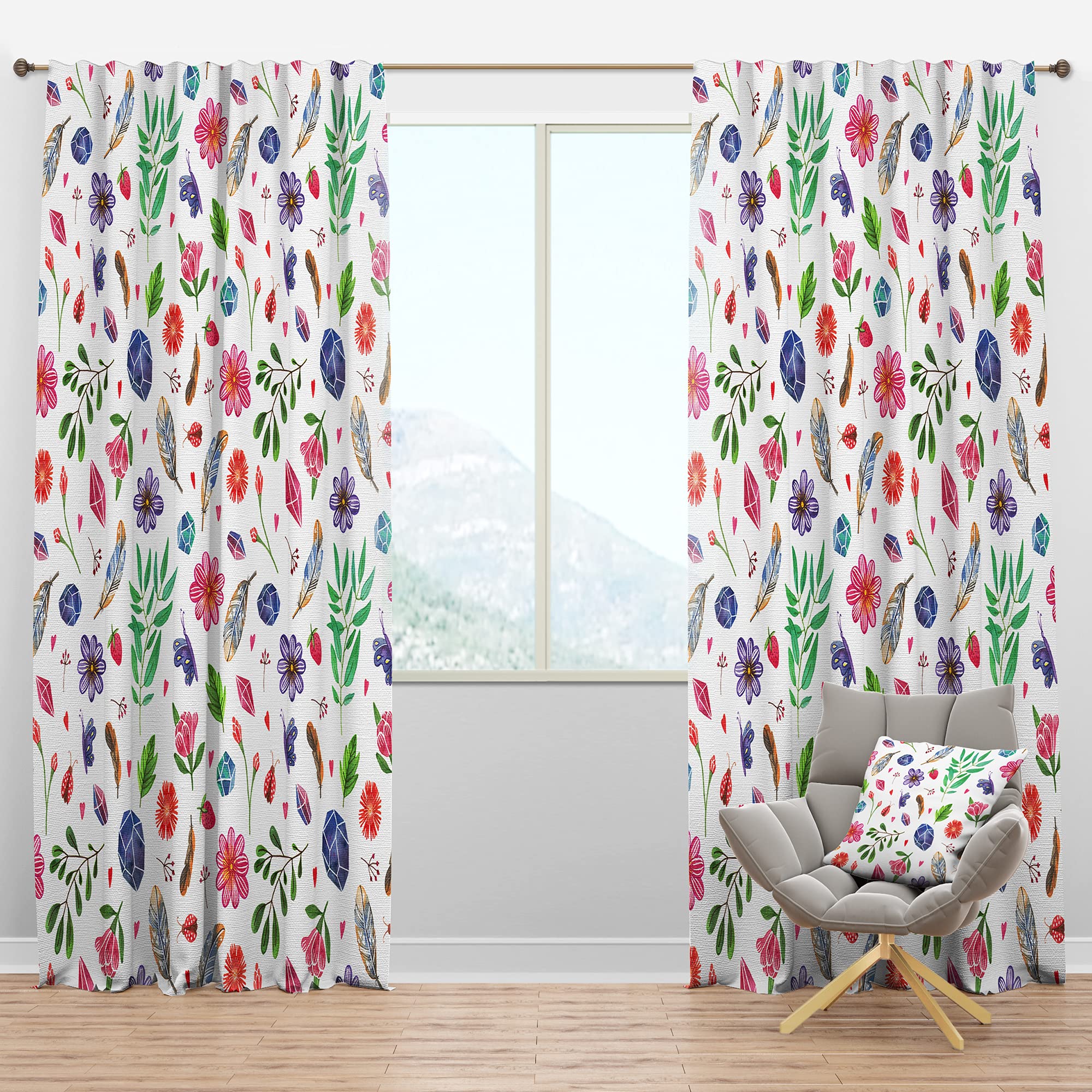 Blackout Curtains - Thermal Insulated Single Panel (52x95 inches) with Herbal, Gemstone, Floral & Feather Patterns for Bedroom & Living Room - Perfect for Light Blocking, Privacy & Energy Efficiency