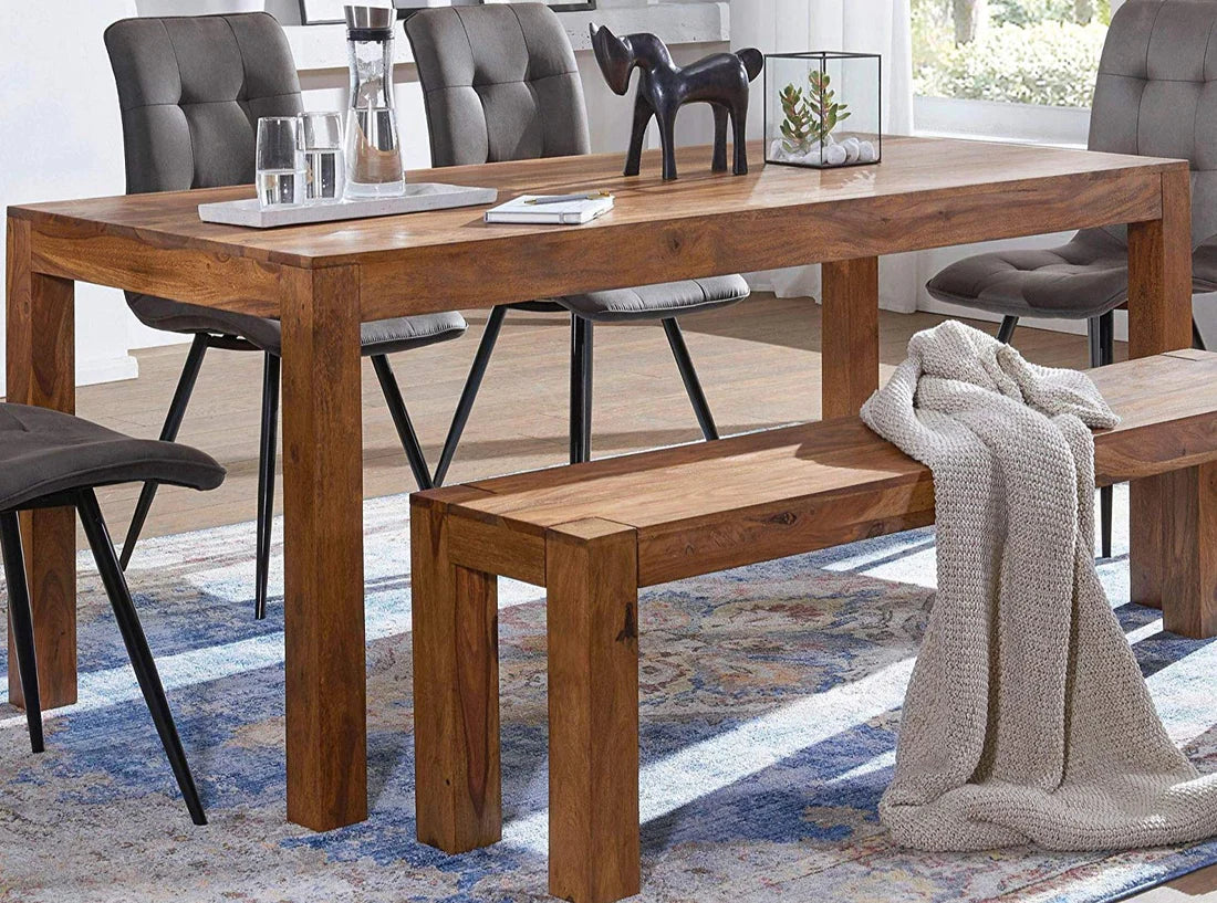 Gfine 4-Seater Solid Sheesham Wood Dining Table 132x88x76cm - Perfect for Family Meals & Entertaining Guests in Dining Room