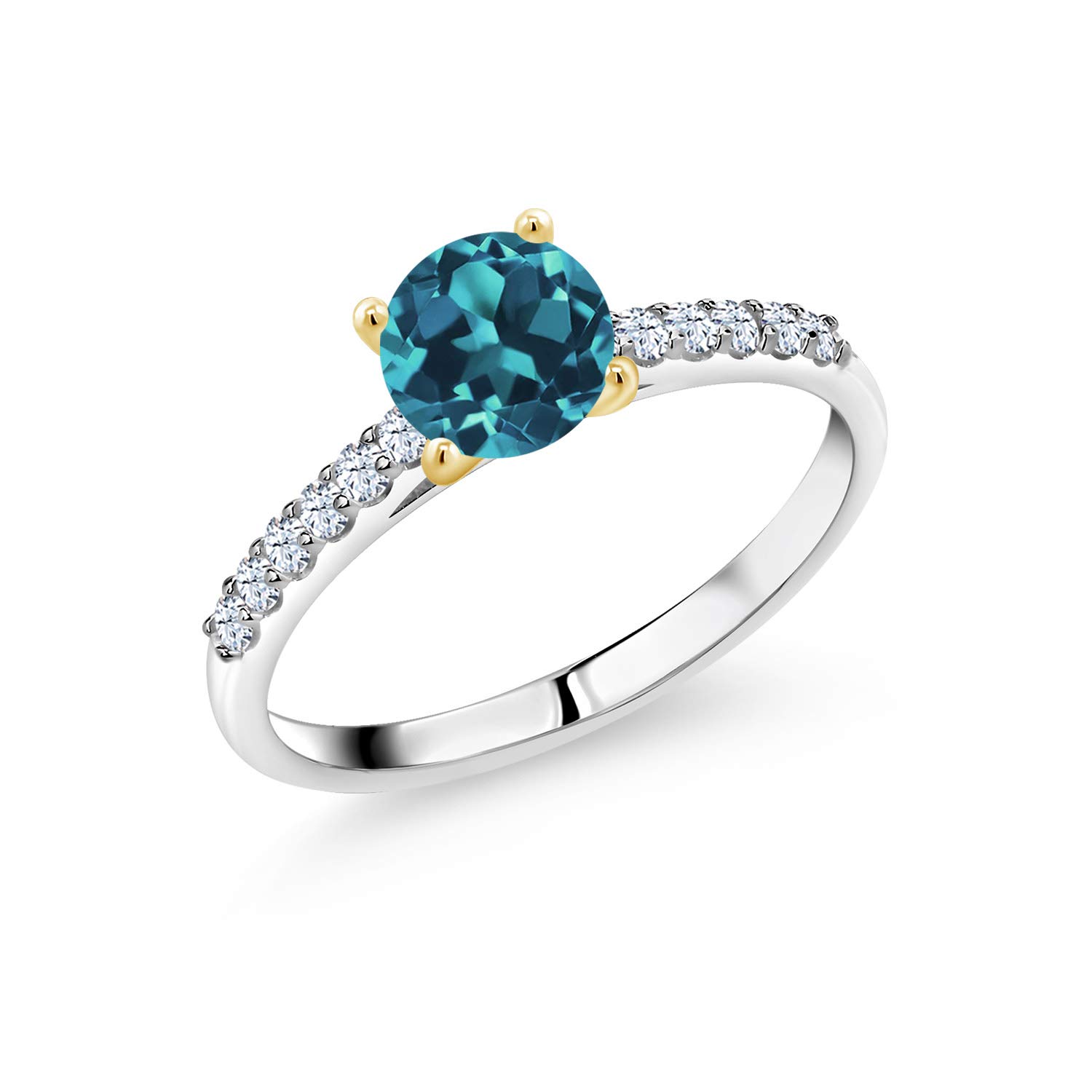 10K Two-Tone Gold Women's Engagement Ring with 6mm Round London Blue Topaz & White Created Sapphire (1.28 CTTW) - Elegant Jewelry for Proposals, Anniversaries & Special Occasions