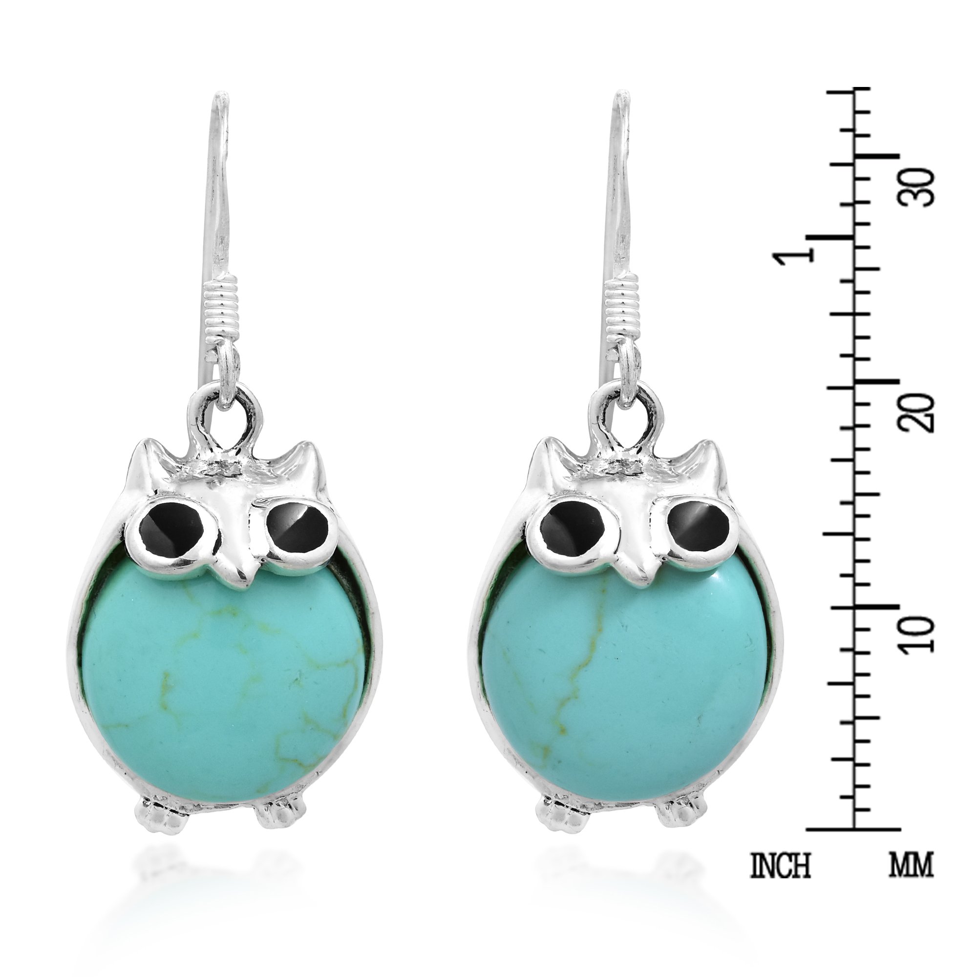 AeraVida Chubby Night Owls Simulated Turquoise .925 Sterling Silver Earrings for Women | Owl Jewelry Gifts | Handmade Dangle Earrings for Casual Wear, Date Night & Special Occasions