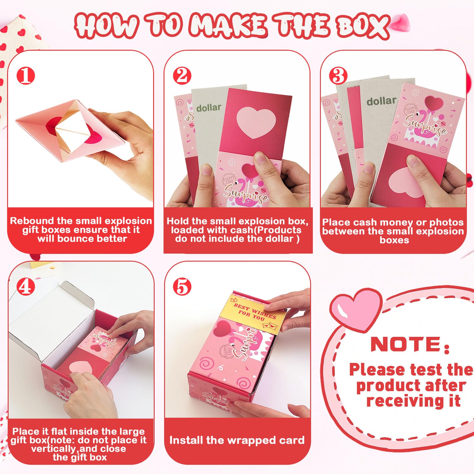 20 Bounce Unique Folding Money Explosion Gift Box with Confetti - Valentine's Day Proposal Birthday Anniversary Surprise Present - Perfect for Romantic Celebrations & Special Occasions