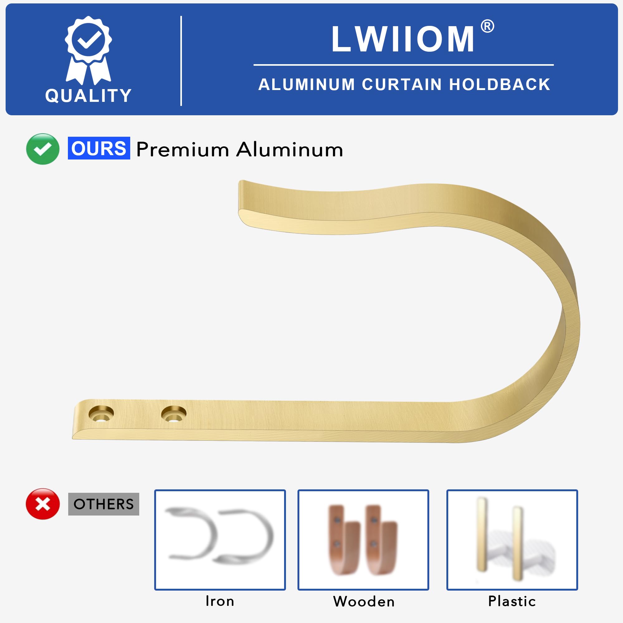 2Pcs Solid Brass U-Shaped Curtain Tiebacks - Heavy Duty Wall Mounted Drapery Holdbacks for Living Room, Bedroom & Windows (Gold Finish) - Perfect for Home Decor & Interior Design