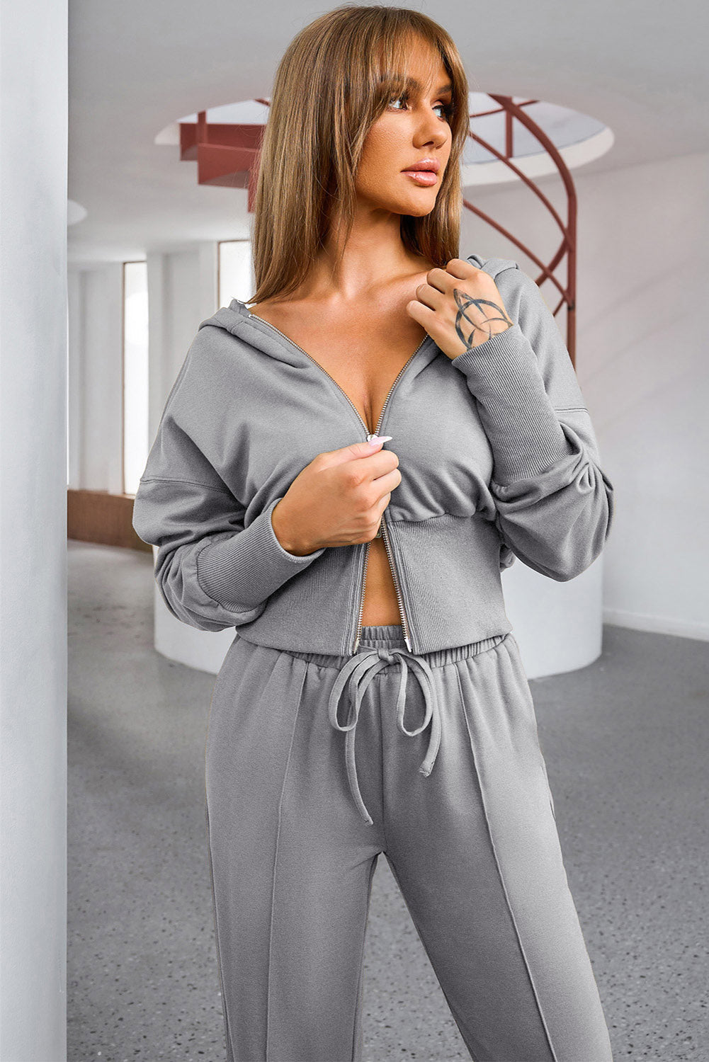 Trendy Dropped Shoulder Hoodie & Drawstring Pants Activewear Set - Women's Casual Loungewear for Yoga, Gym & Street Style