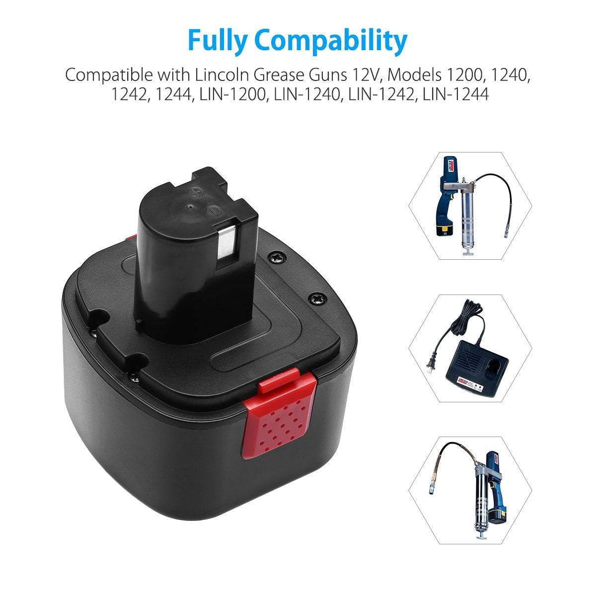 12V Replacement Battery for Lincoln Grease Guns - High Performance Lithium Ion Power Tool Battery - Perfect for Automotive, Construction & Industrial Applications
