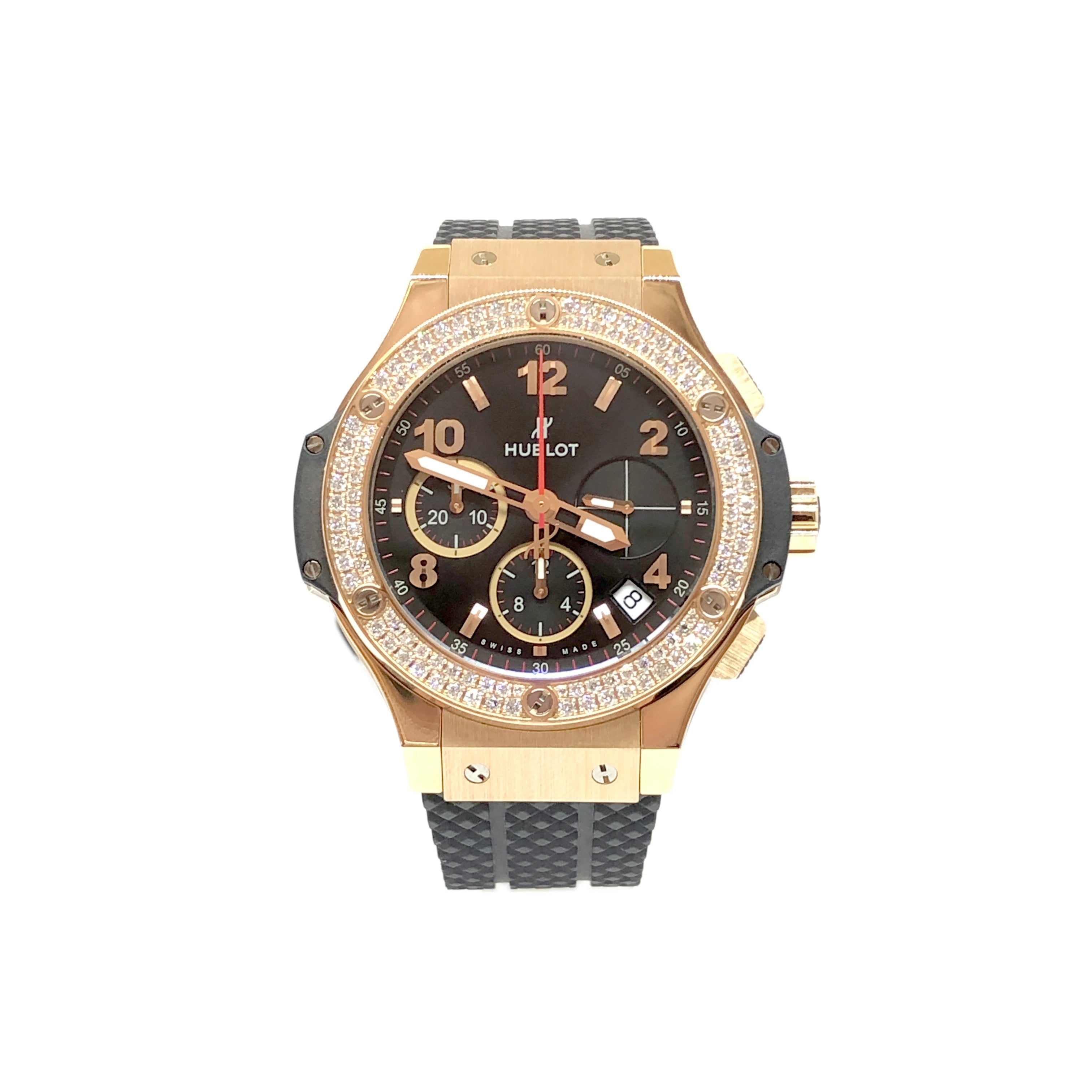 Hublot Big Bang 18K Rose Gold Diamond Watch with Black Rubber Strap - Luxury Unisex Timepiece for Men & Women | Perfect for Gifts, Special Occasions & Everyday Wear