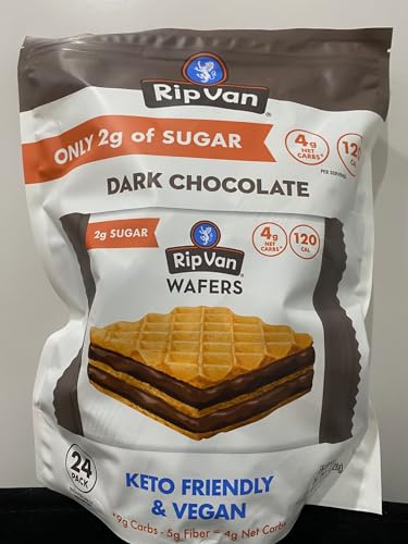 Rip Van Dark Chocolate Wafer Cookies - Healthy Keto Snacks - Non GMO, Low Carb, Low Sugar (2g), Vegan, Gluten Free - 24 Count - Perfect for Weight Loss, Diabetic-Friendly & On-the-Go Snacking