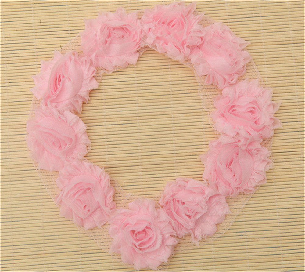 3 Yard Vintage Shabby Chic Fabric - 3D Chiffon Rose Flower Lace Trim Ribbon (6cm Wide) for Wedding Dresses, Bridal Gowns, DIY Sewing Crafts & Home Decor - Pink Embroidered Applique Edging Fabric