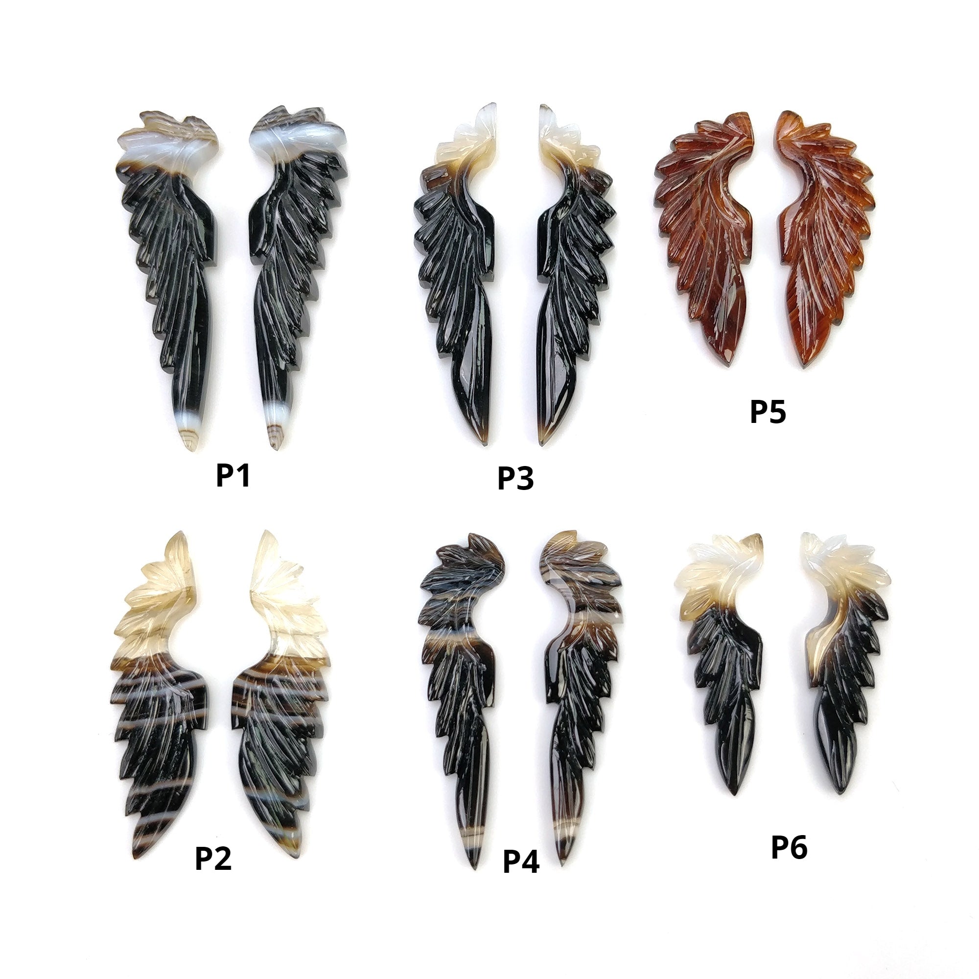 Natural Bi-Color Botswana Striped Agate Hand-Carved Angel Wings Pair - Healing Crystal Jewelry Making, Home Decor & Spiritual Gift for Meditation & Energy Work
