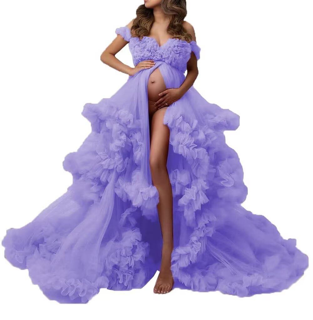 Elegant Long Puffy Maternity Dress with Tulle Skirt - V-Neck Pregnant Wedding Gown & Baby Shower Photo Shoot Dress for Expecting Mothers | Perfect for Maternity Photoshoots, Bridal Showers and Special Occasions